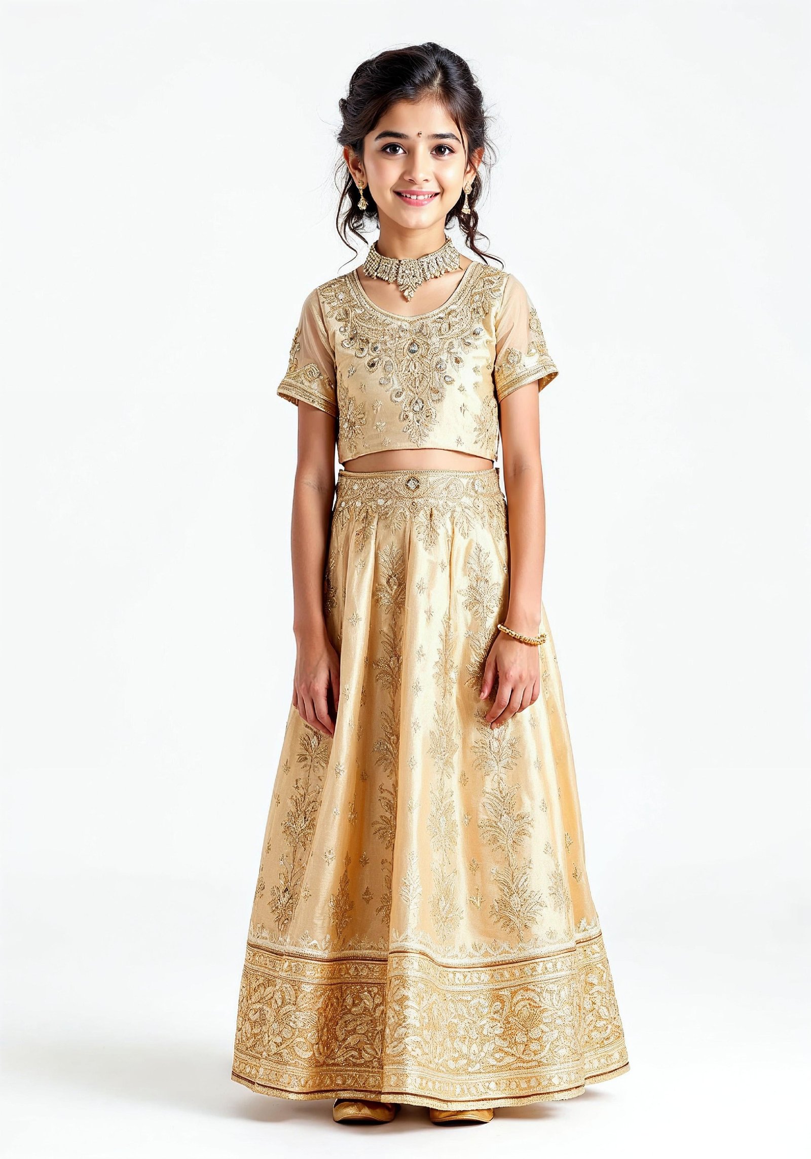 Beautiful Indian Girl in Traditional Lehenga Choli Standing Isolated on White Background