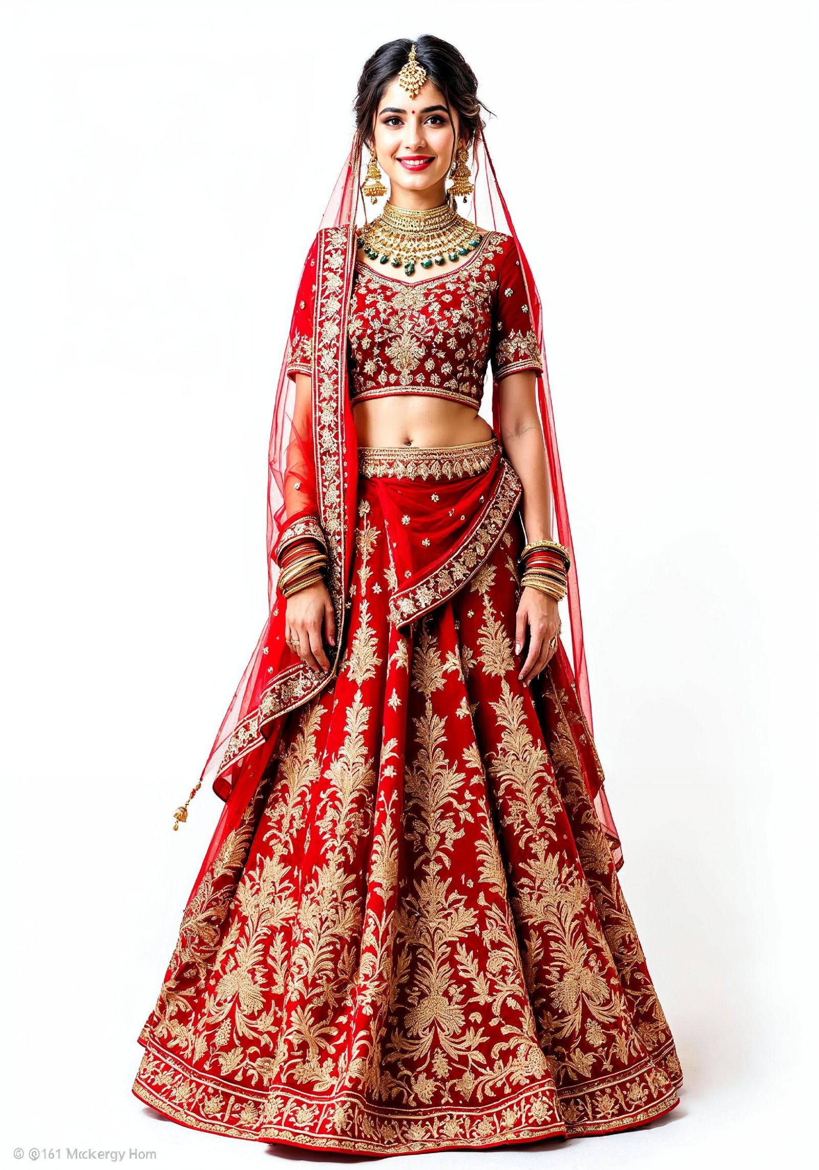 Beautiful Indian Girl in Traditional Lehenga Choli Standing Isolated on White Background