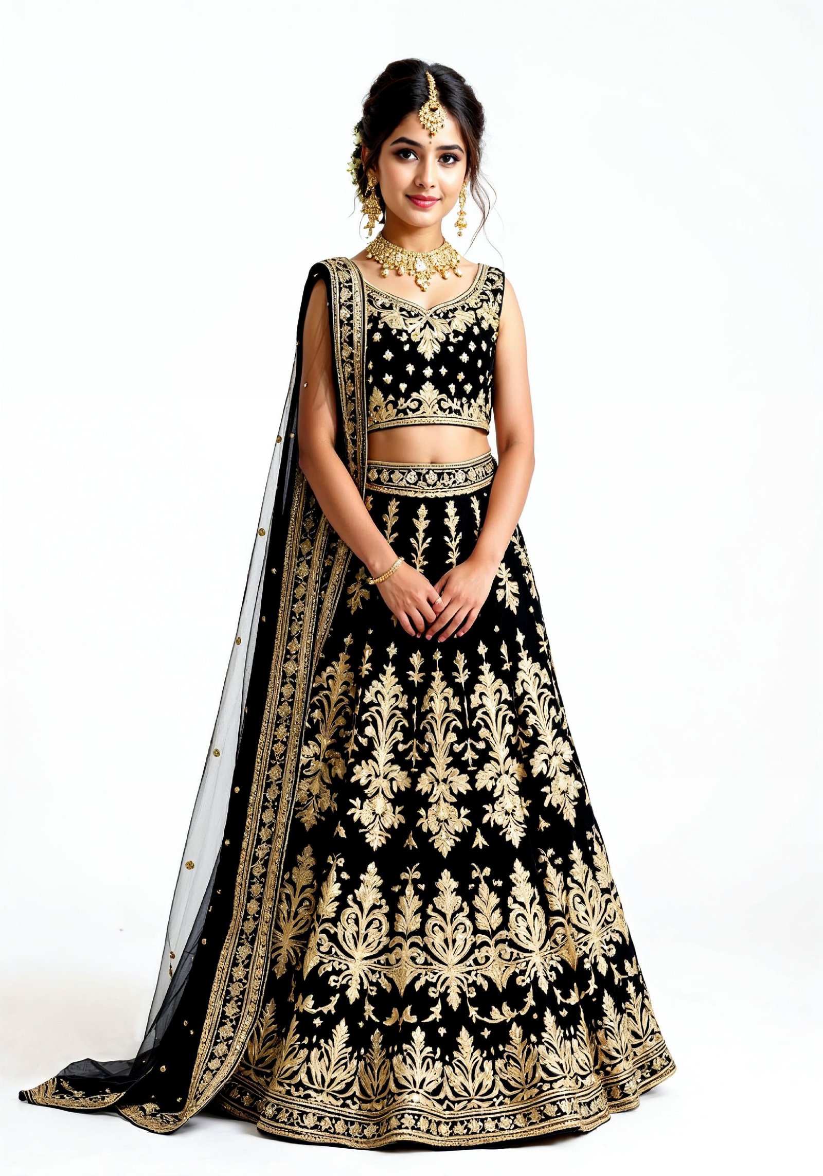 Beautiful Indian Girl in Traditional Lehenga Choli Standing Isolated on White Background