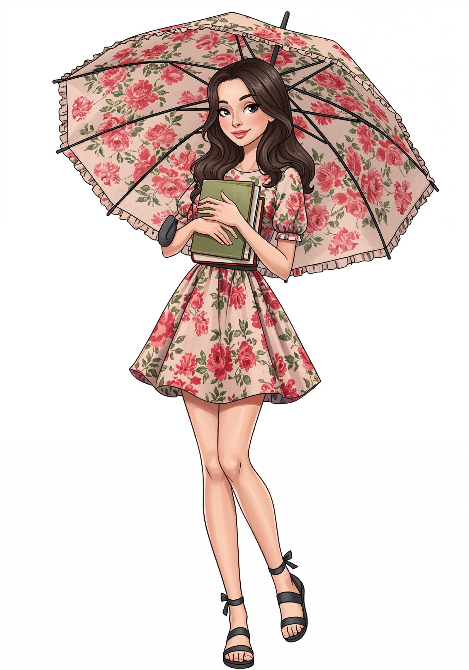 Beautiful Young Woman Holding Colorful Umbrella and Books Student Lifestyle Portrait
