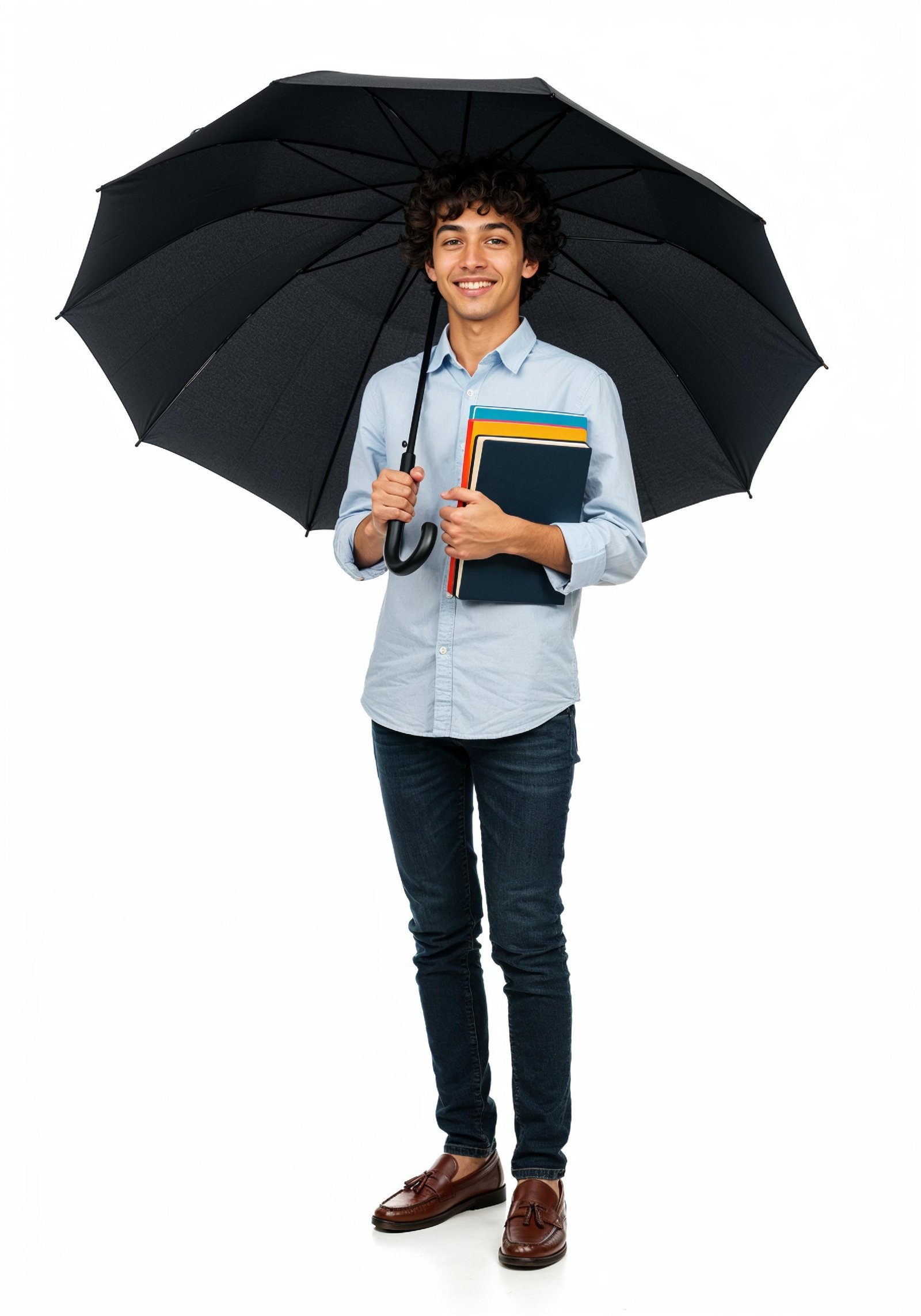 Beautiful Young Woman Holding Colorful Umbrella and Books Student Lifestyle Portrait