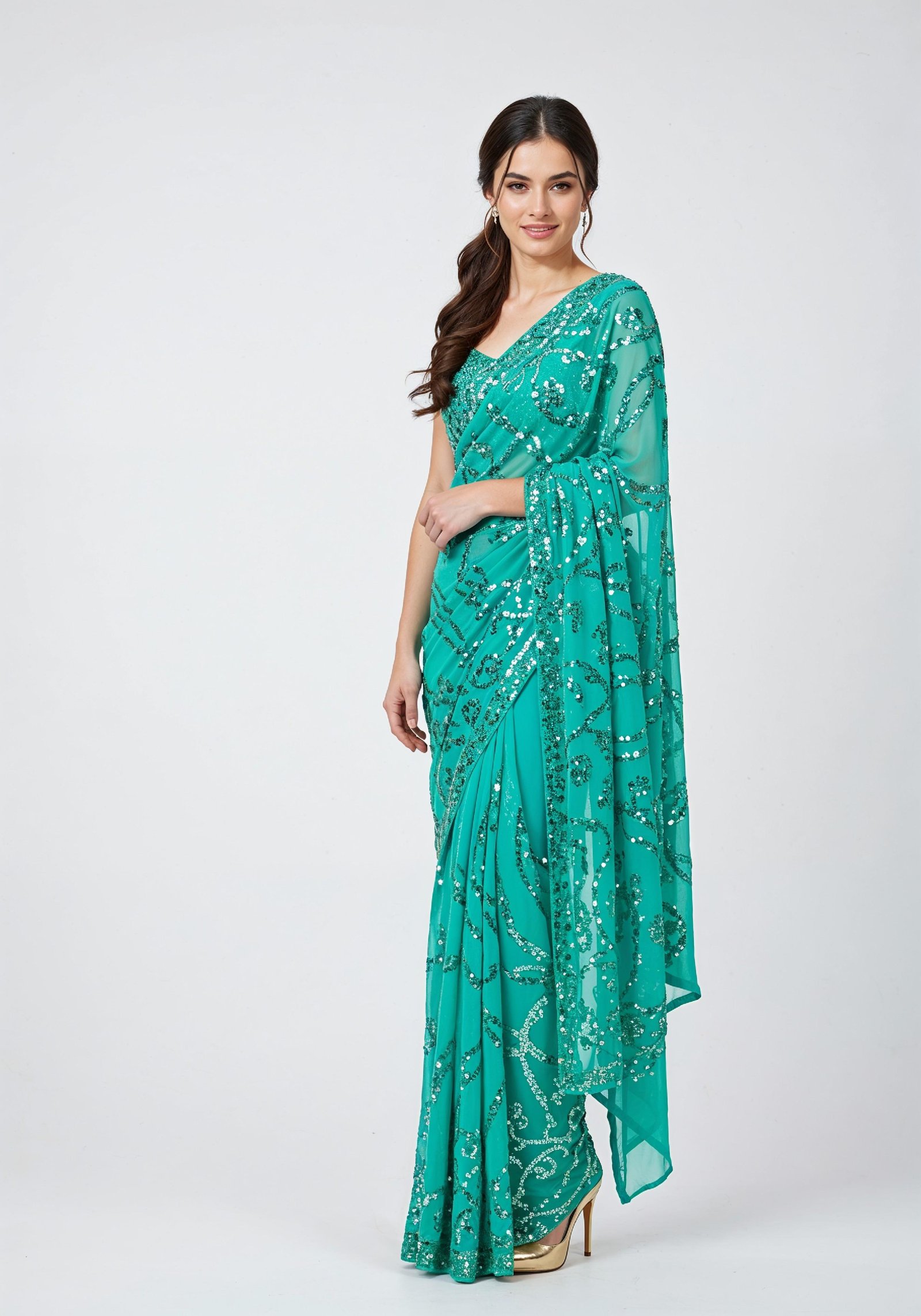 Elegant Young Indian Woman in Traditional Silk Saree Fashion Portrait