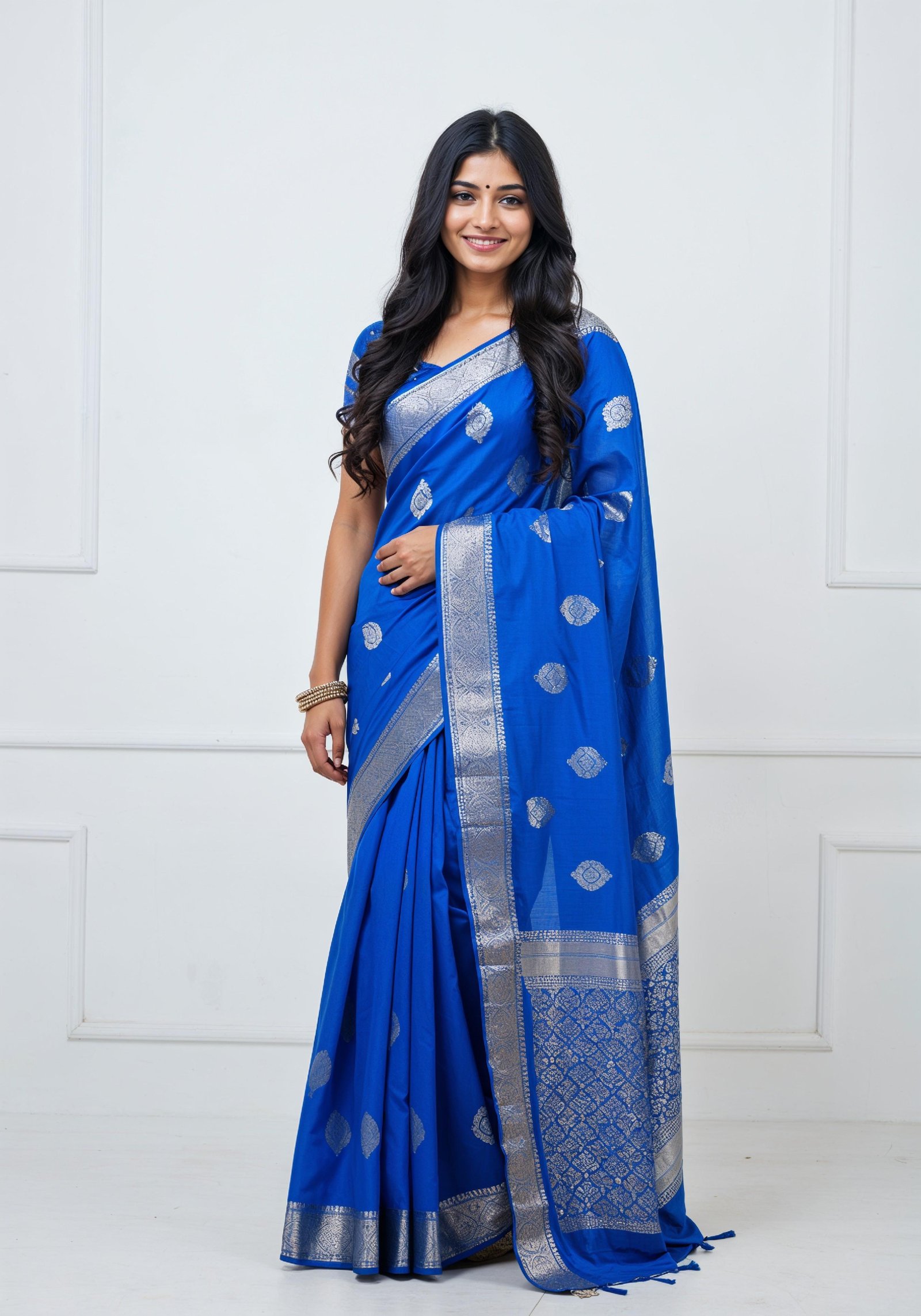 Elegant Young Indian Woman in Traditional Silk Saree Fashion Portrait