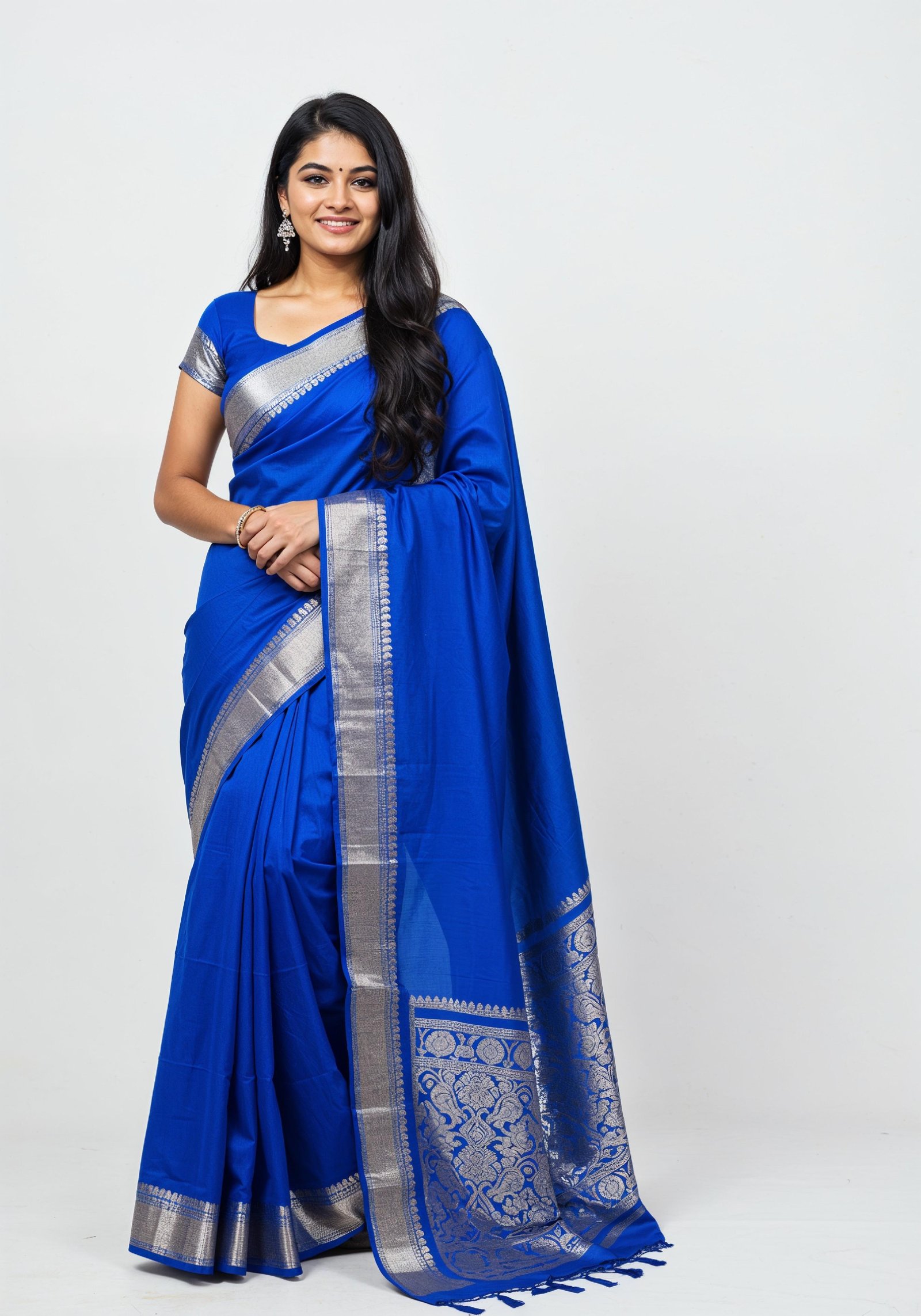 Elegant Young Indian Woman in Traditional Silk Saree Fashion Portrait