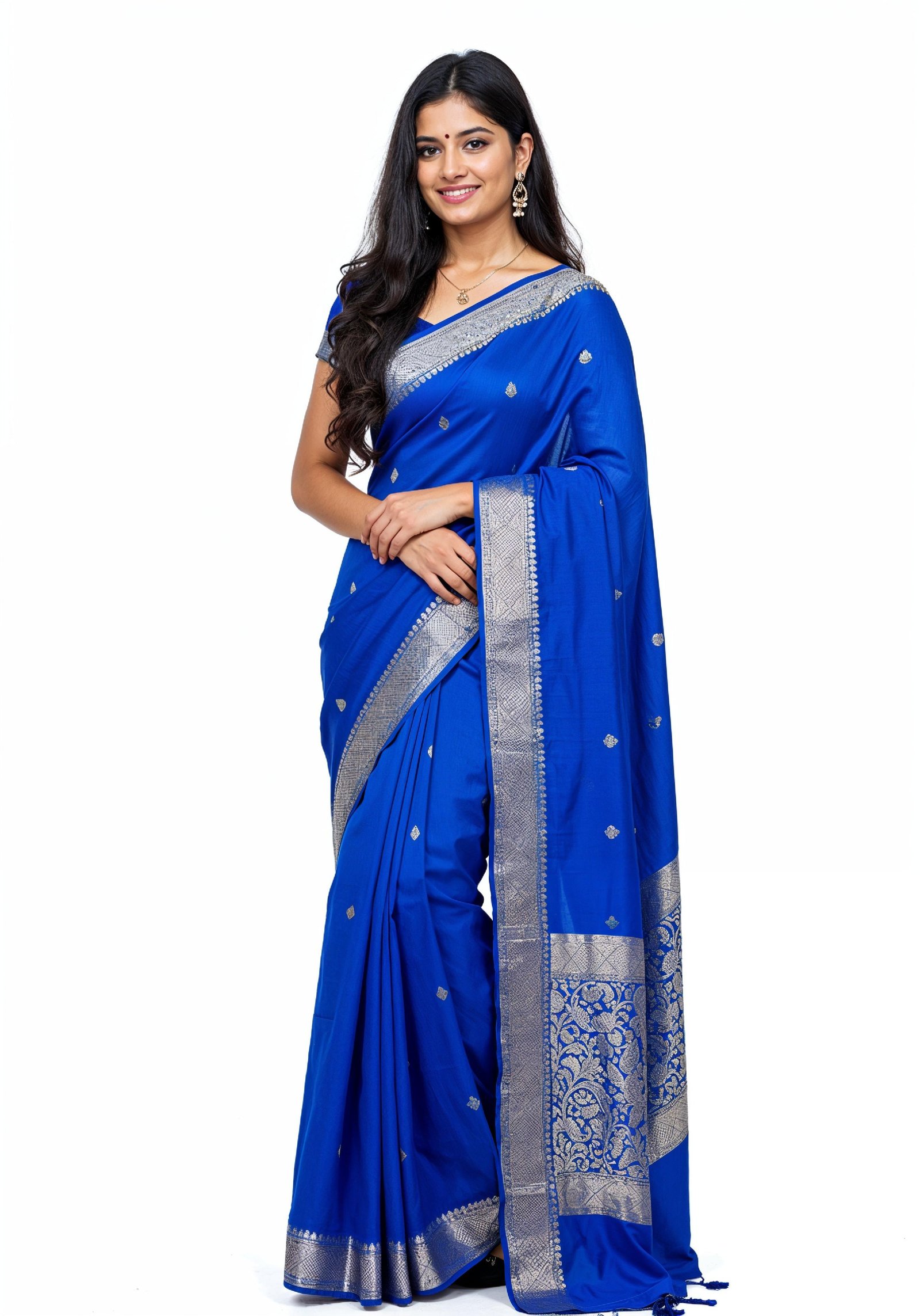 Elegant Young Indian Woman in Traditional Silk Saree Fashion Portrait