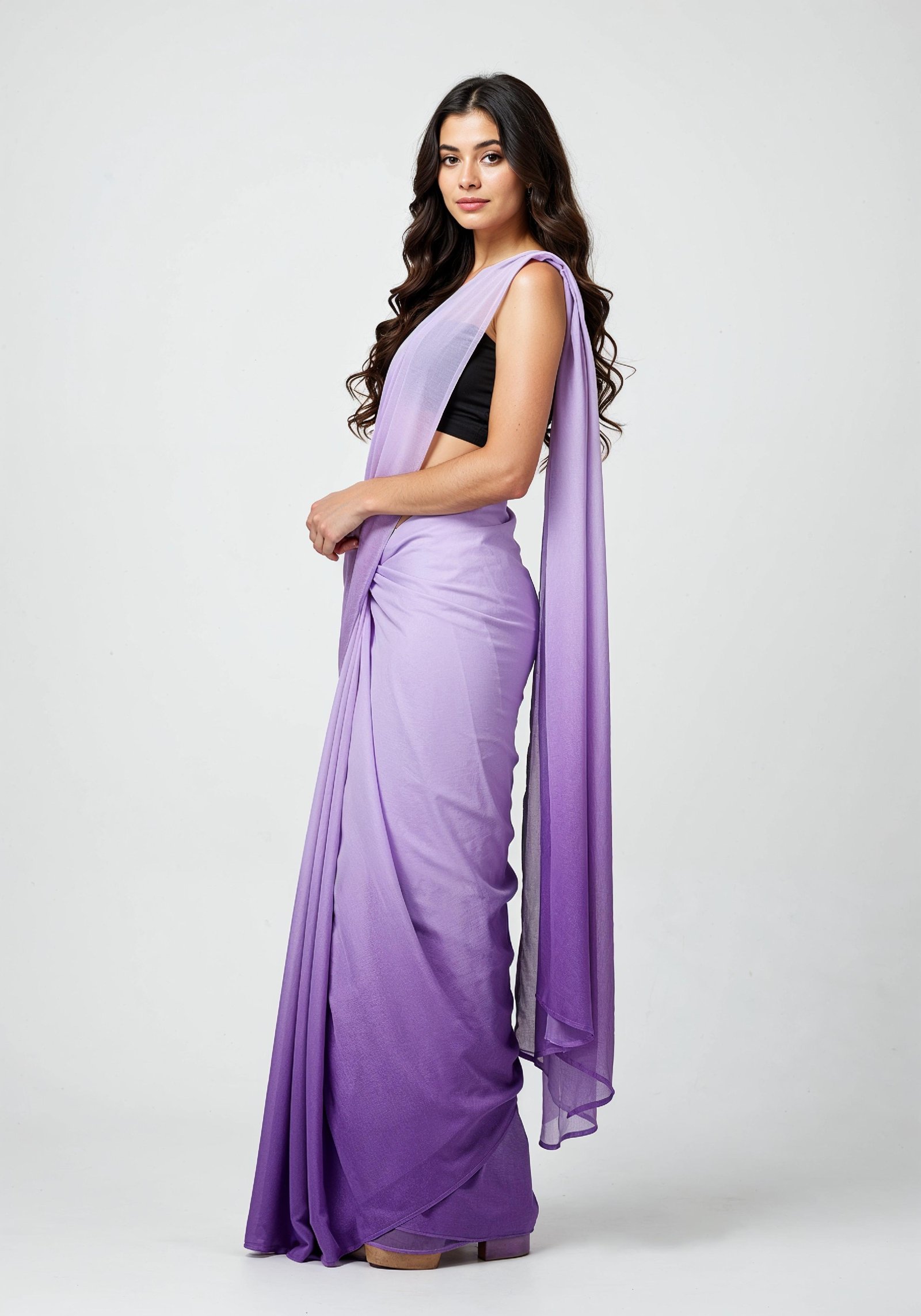Elegant Young Indian Woman in Traditional Silk Saree Fashion Portrait