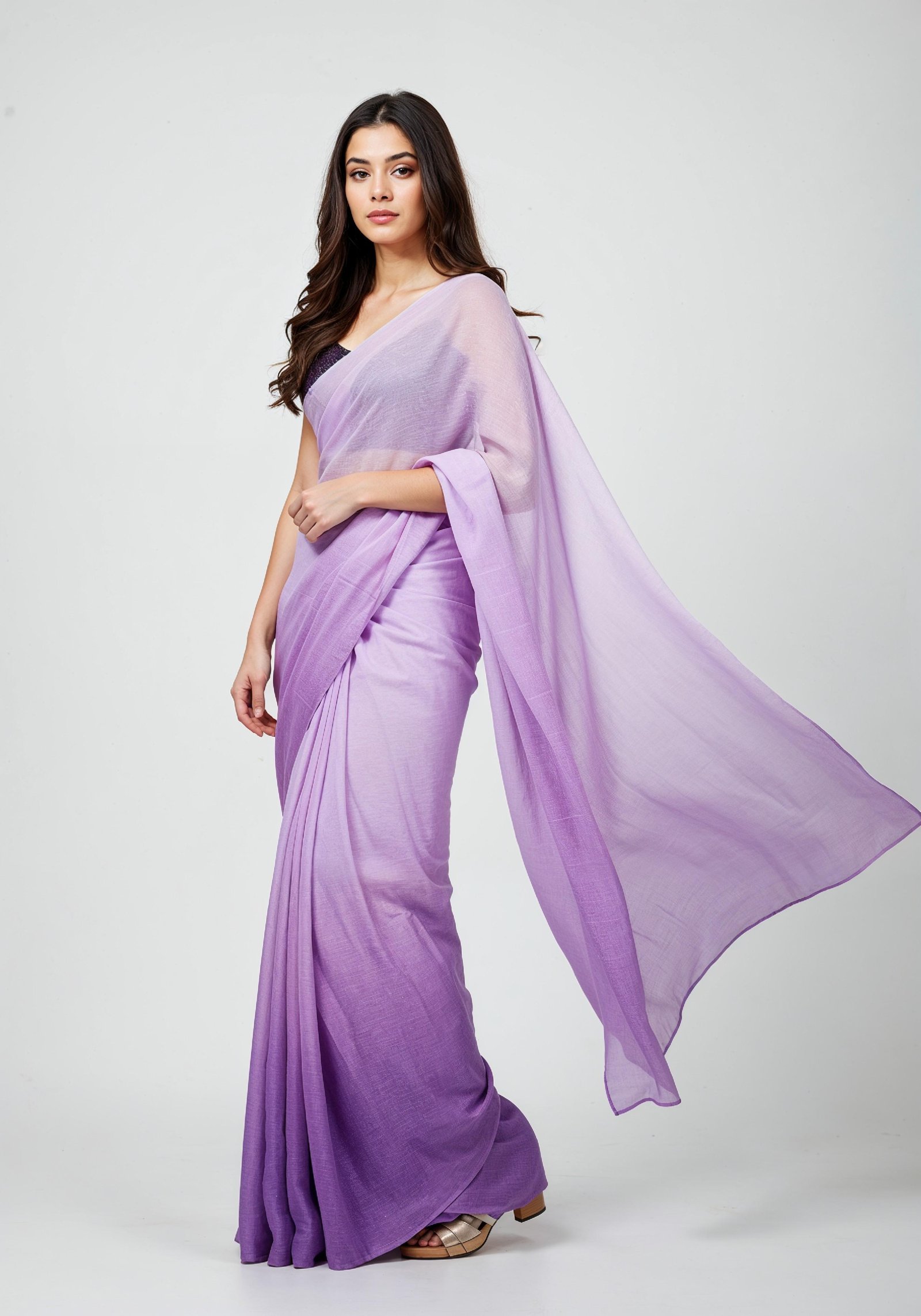 Elegant Young Indian Woman in Traditional Silk Saree Fashion Portrait