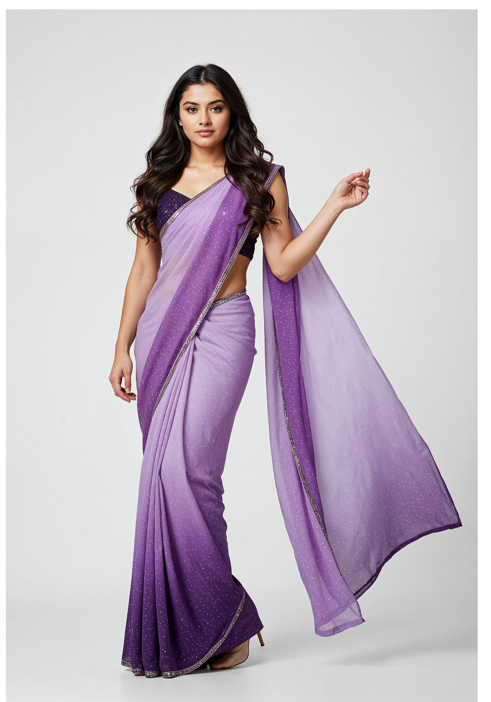Elegant Young Indian Woman in Traditional Silk Saree Fashion Portrait