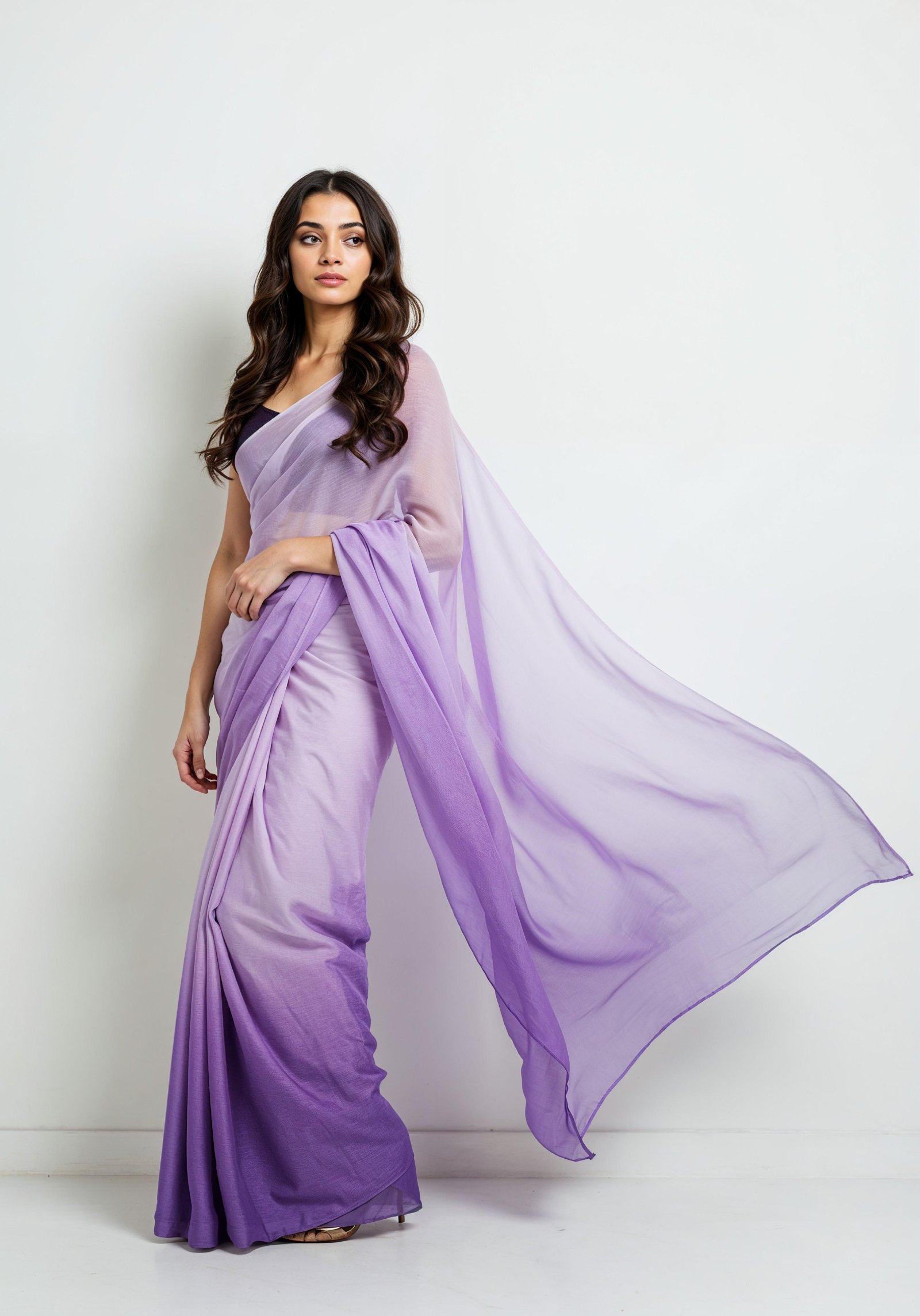 Elegant Young Indian Woman in Traditional Silk Saree Fashion Portrait