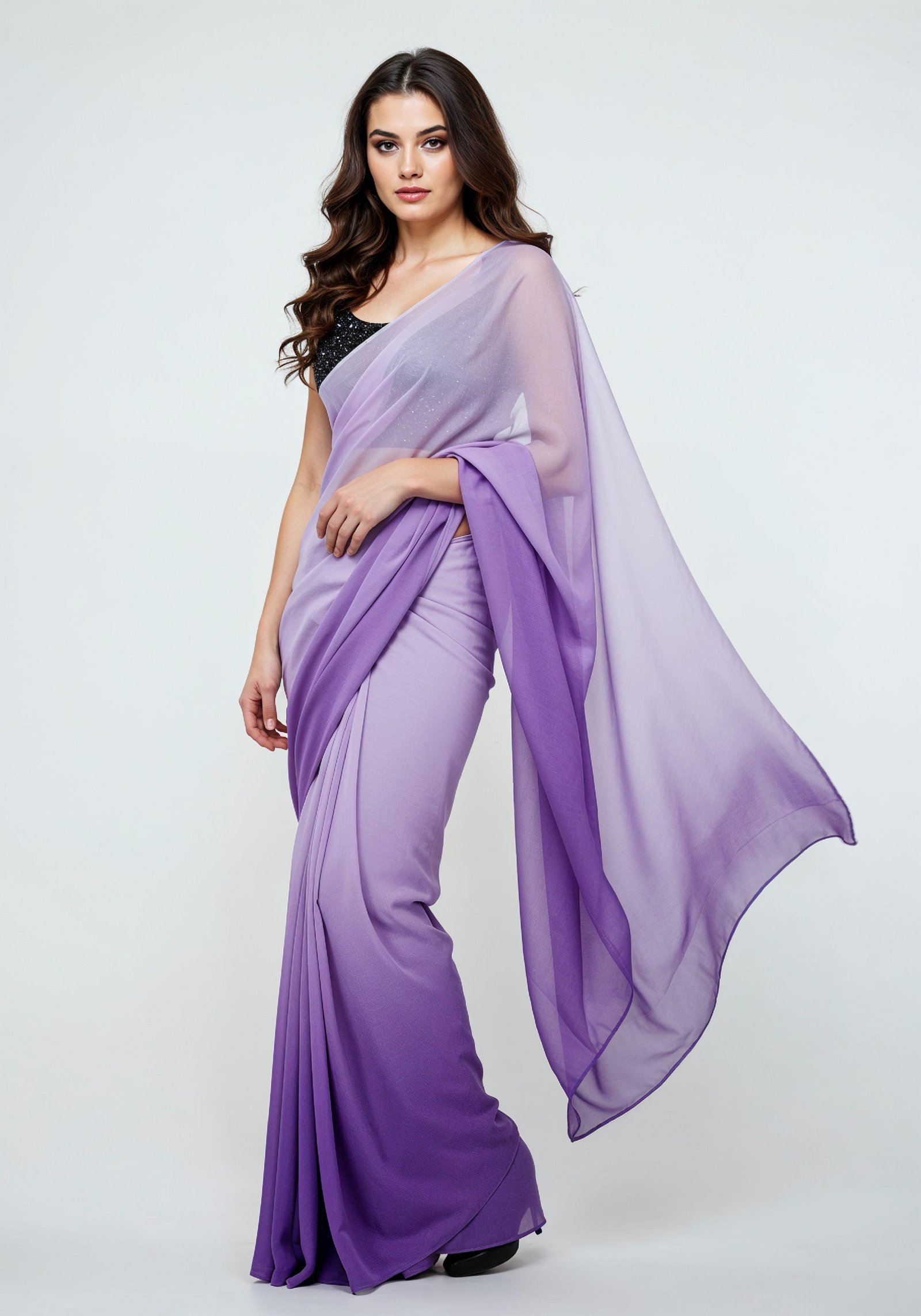 Elegant Young Indian Woman in Traditional Silk Saree Fashion Portrait