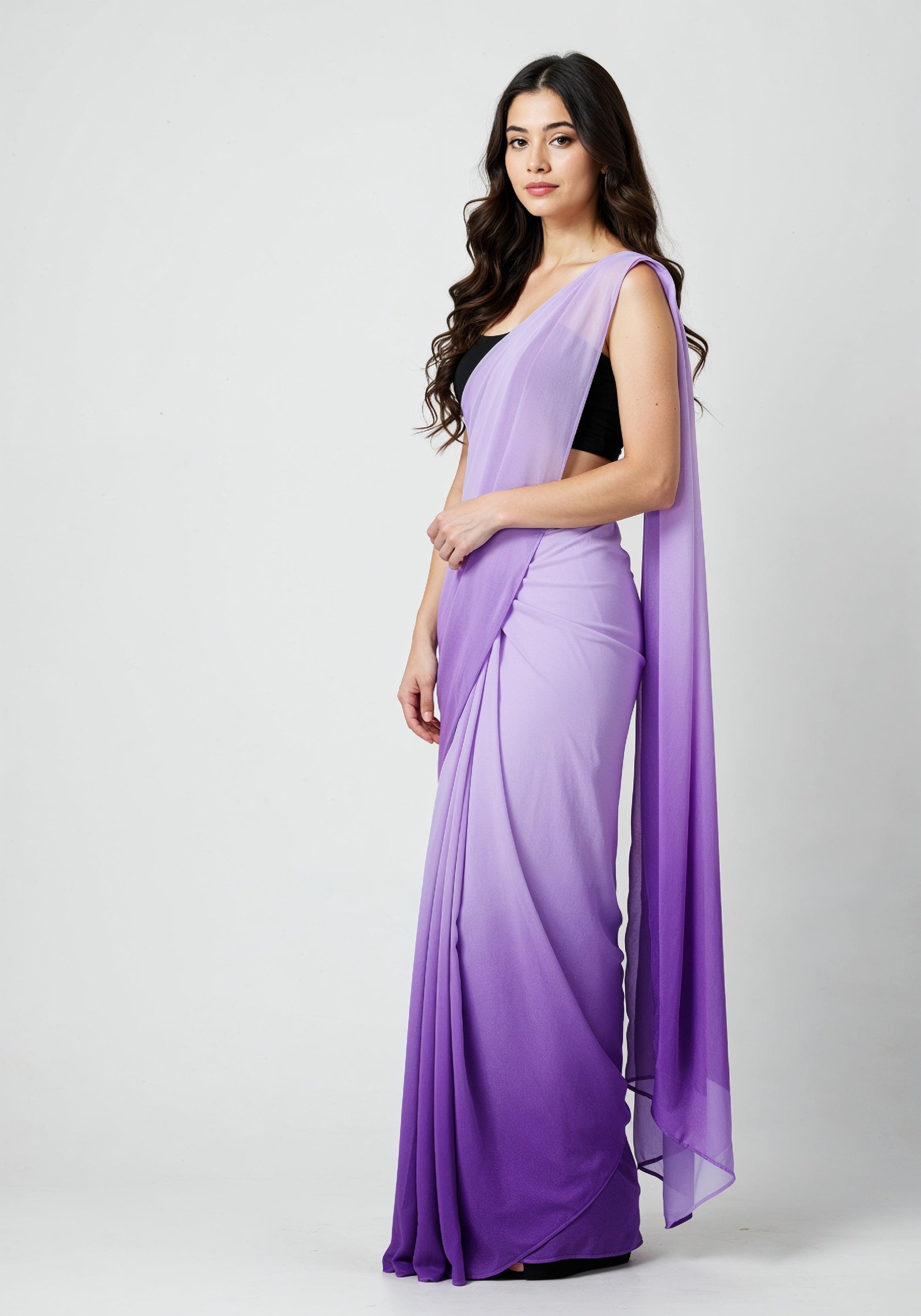 Elegant Young Indian Woman in Traditional Silk Saree Fashion Portrait