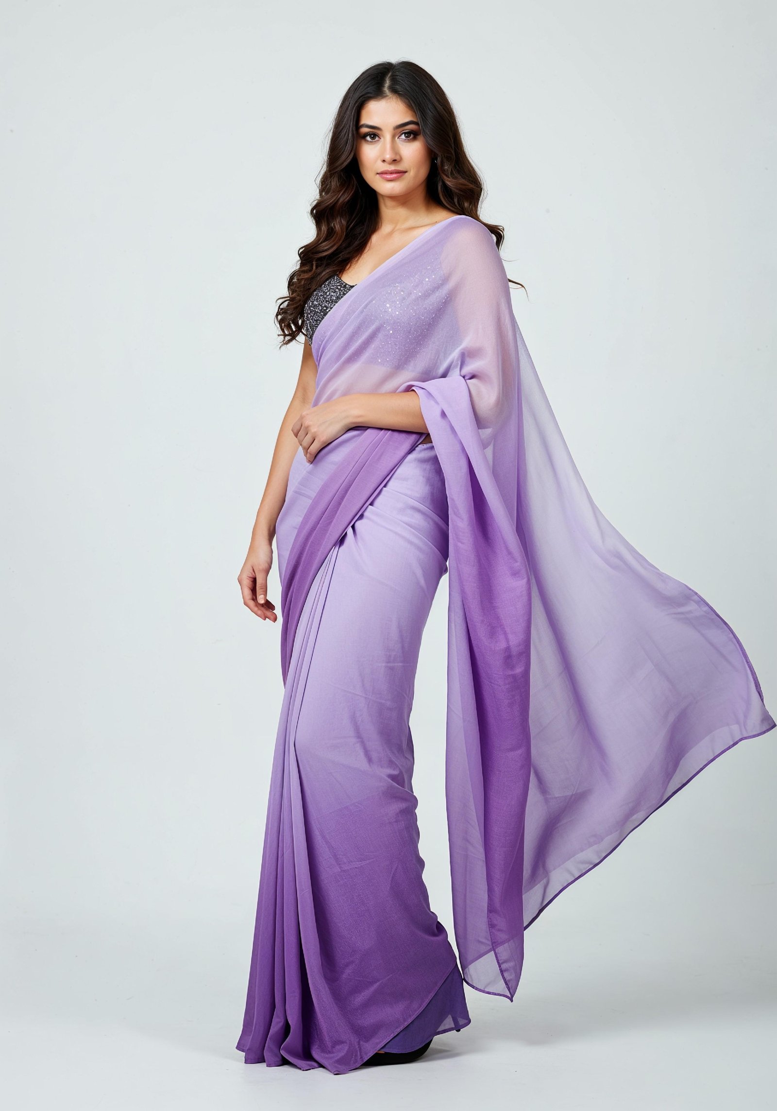 Elegant Young Indian Woman in Traditional Silk Saree Fashion Portrait