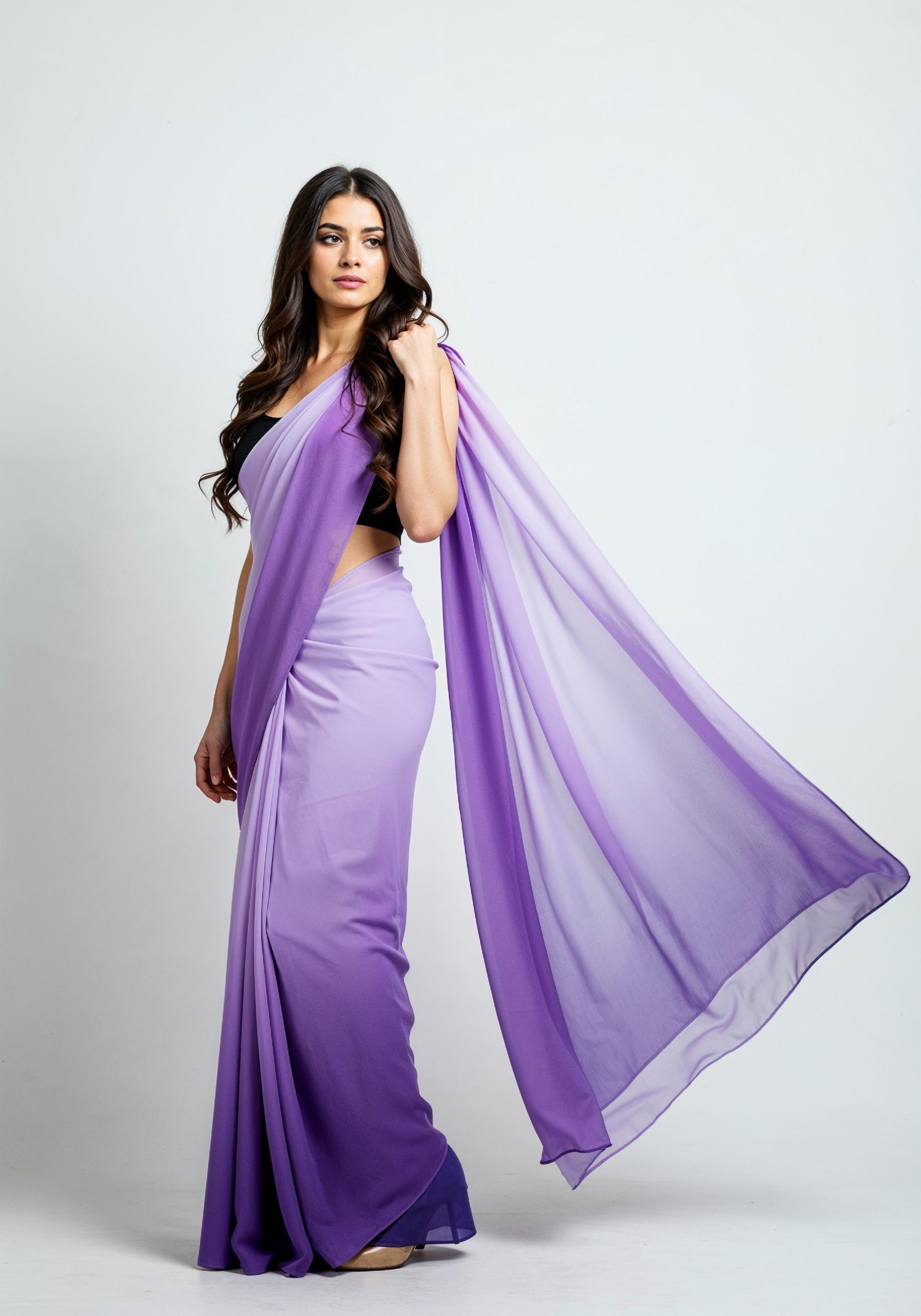 Elegant Young Indian Woman in Traditional Silk Saree Fashion Portrait