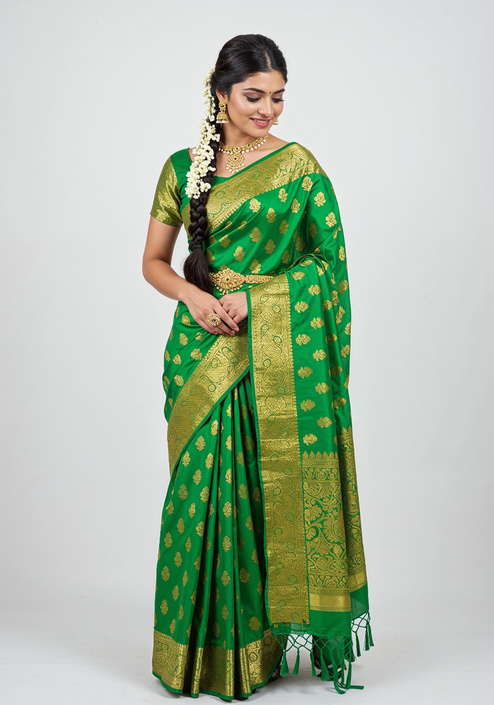 Elegant Young Indian Woman in Traditional Silk Saree Fashion Portrait
