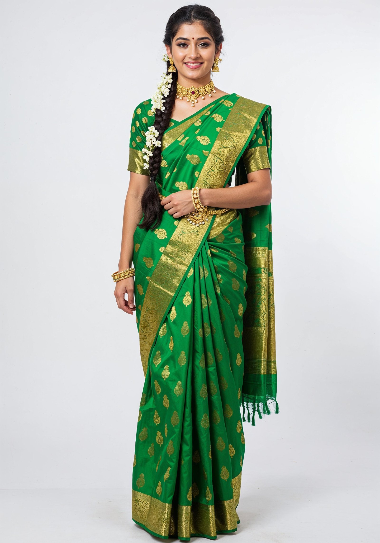 Elegant Young Indian Woman in Traditional Silk Saree Fashion Portrait