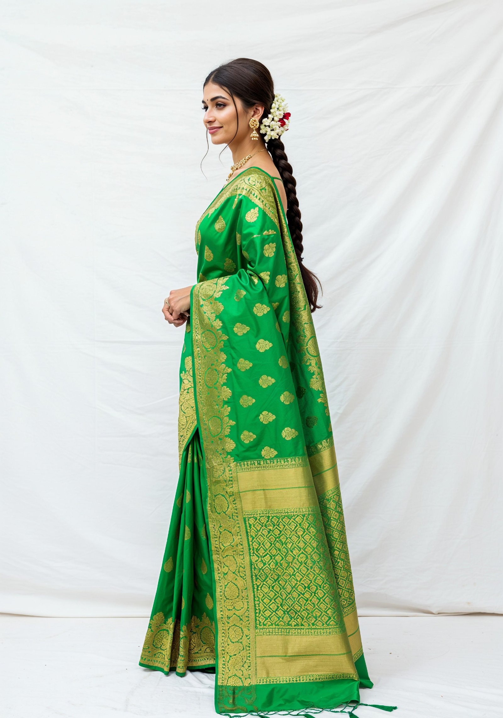 Elegant Young Indian Woman in Traditional Silk Saree Fashion Portrait