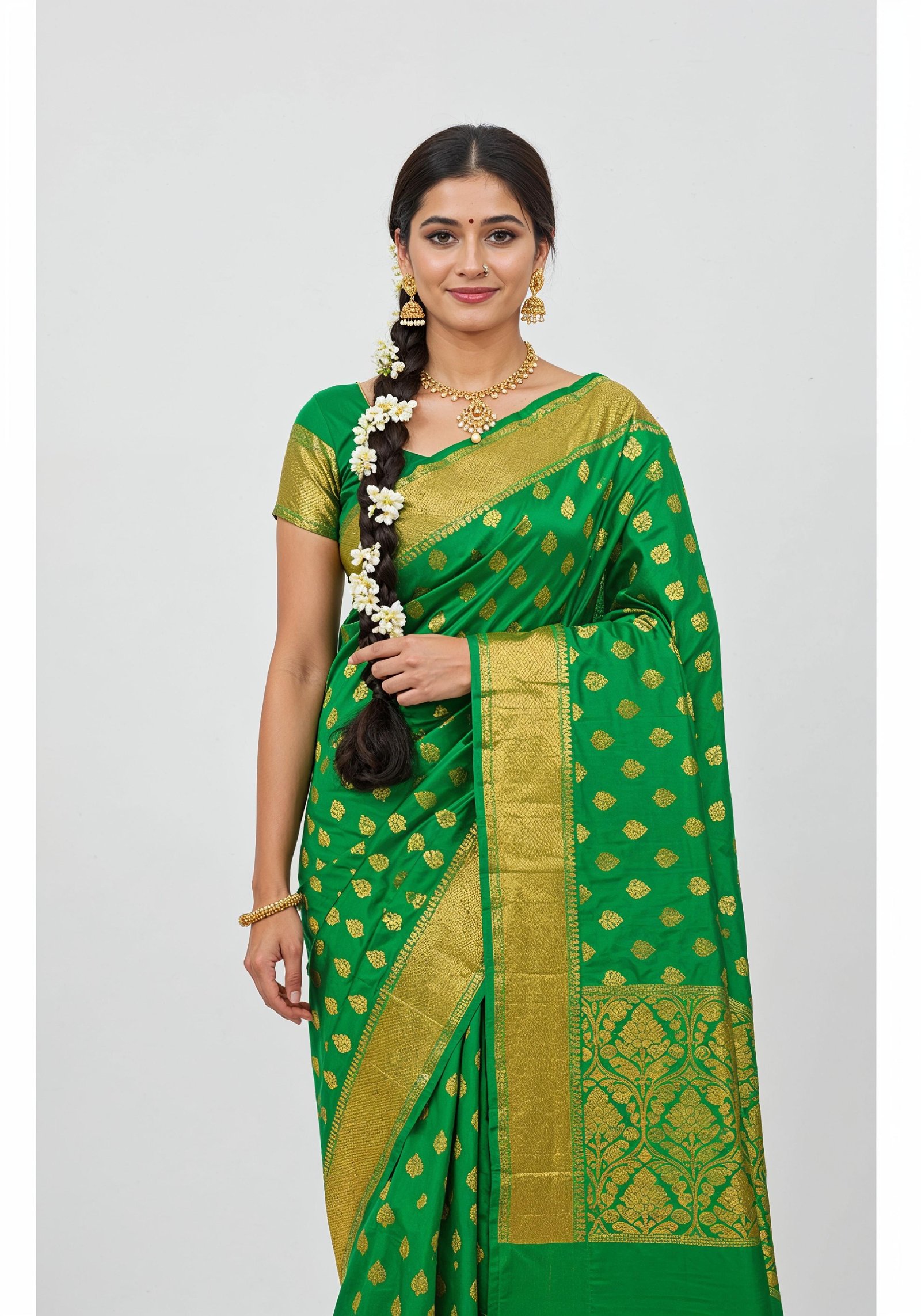 Elegant Young Indian Woman in Traditional Silk Saree Fashion Portrait