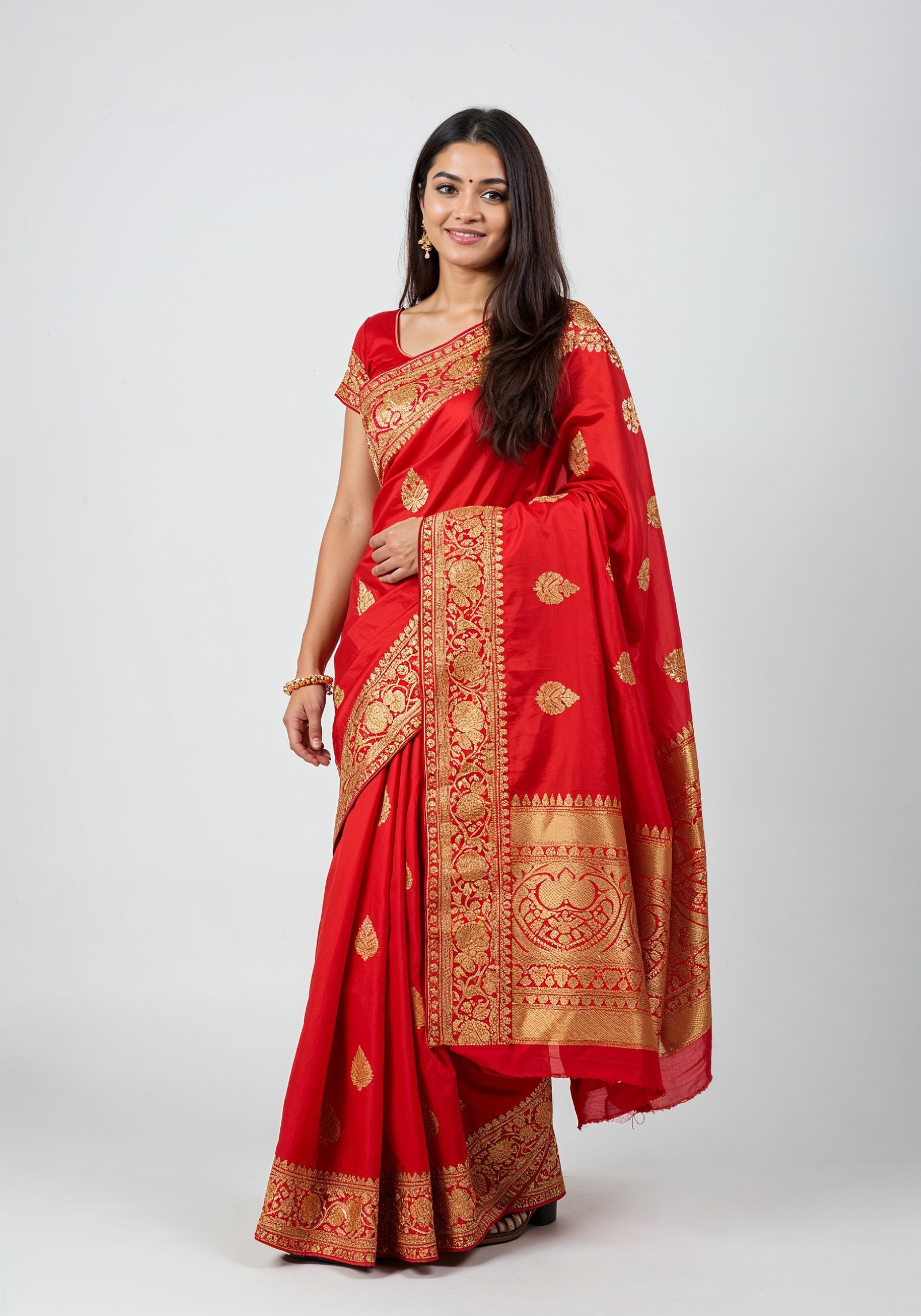 Elegant Young Indian Woman in Traditional Silk Saree Fashion Portrait