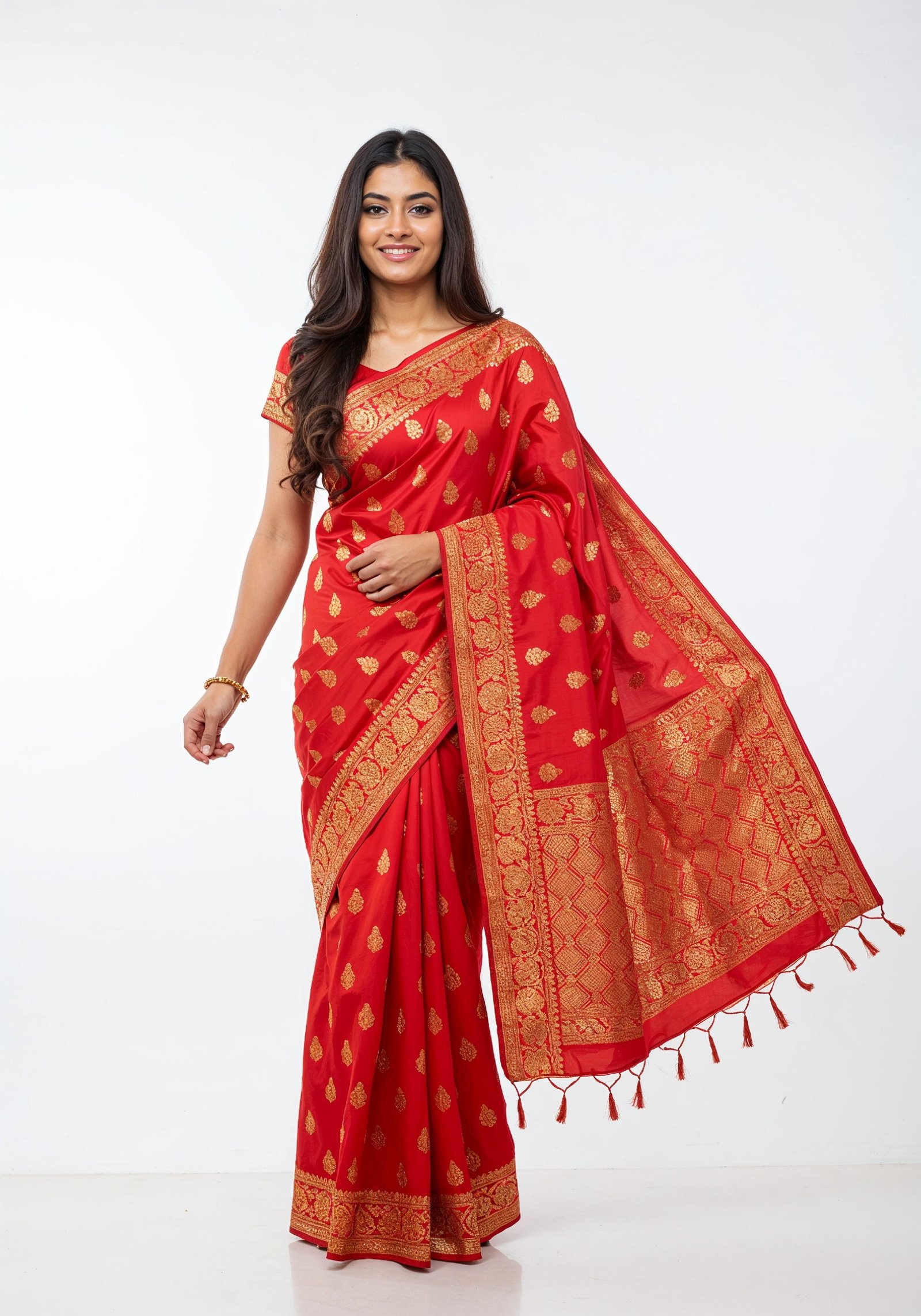 Elegant Young Indian Woman in Traditional Silk Saree Fashion Portrait
