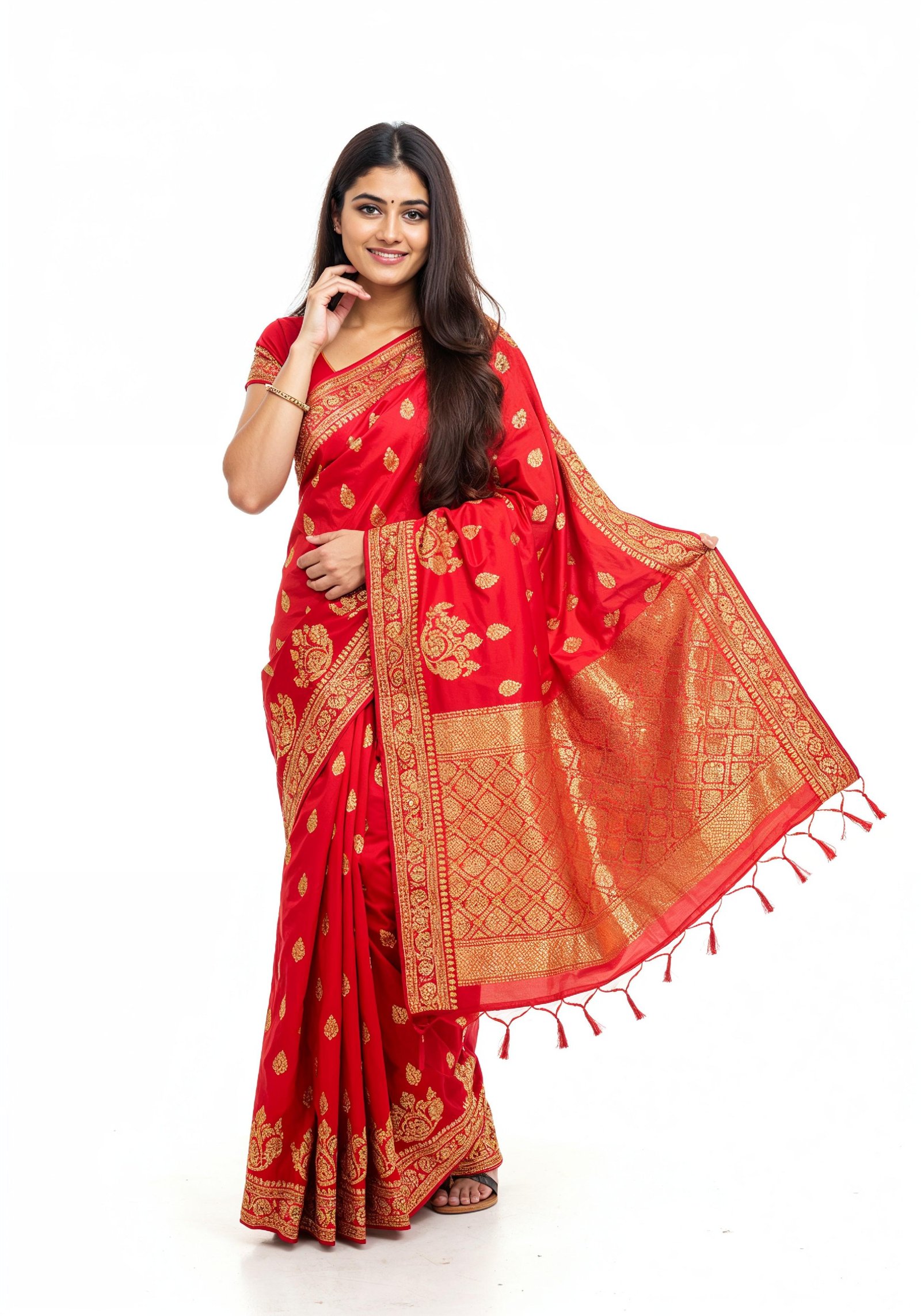 Elegant Young Indian Woman in Traditional Silk Saree Fashion Portrait