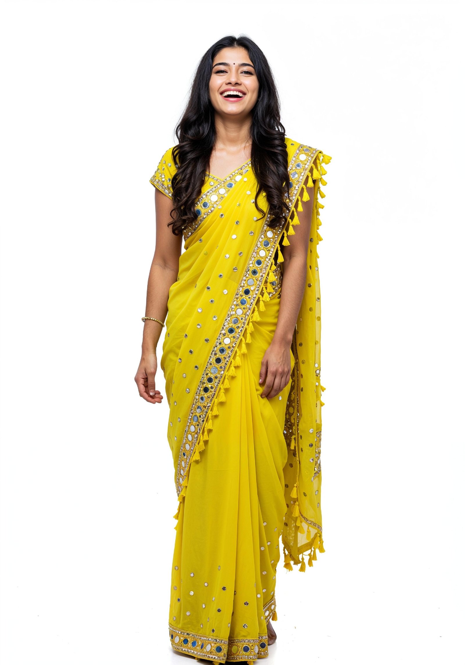 Elegant Young Indian Woman in Traditional Silk Saree Fashion Portrait