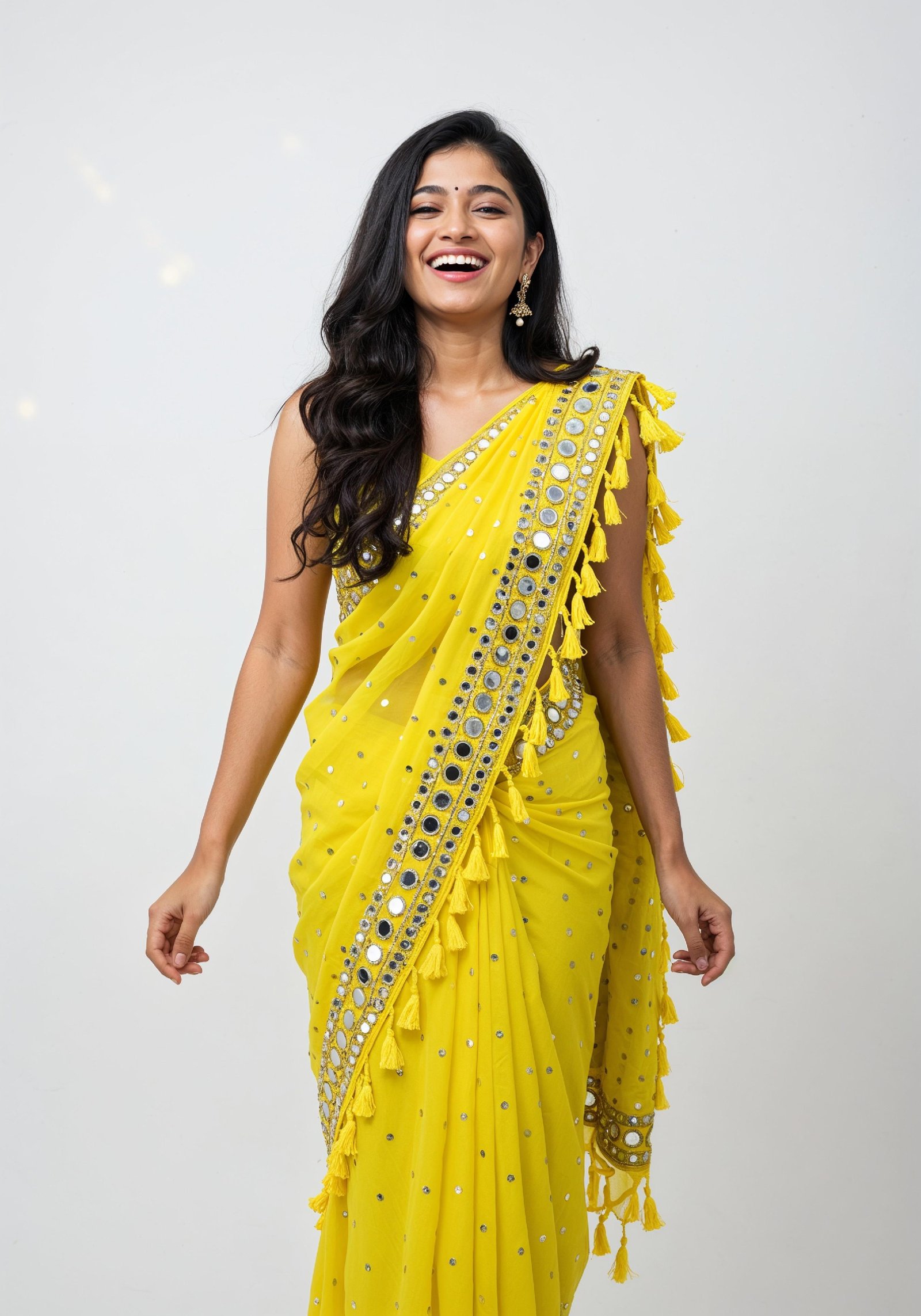Elegant Young Indian Woman in Traditional Silk Saree Fashion Portrait