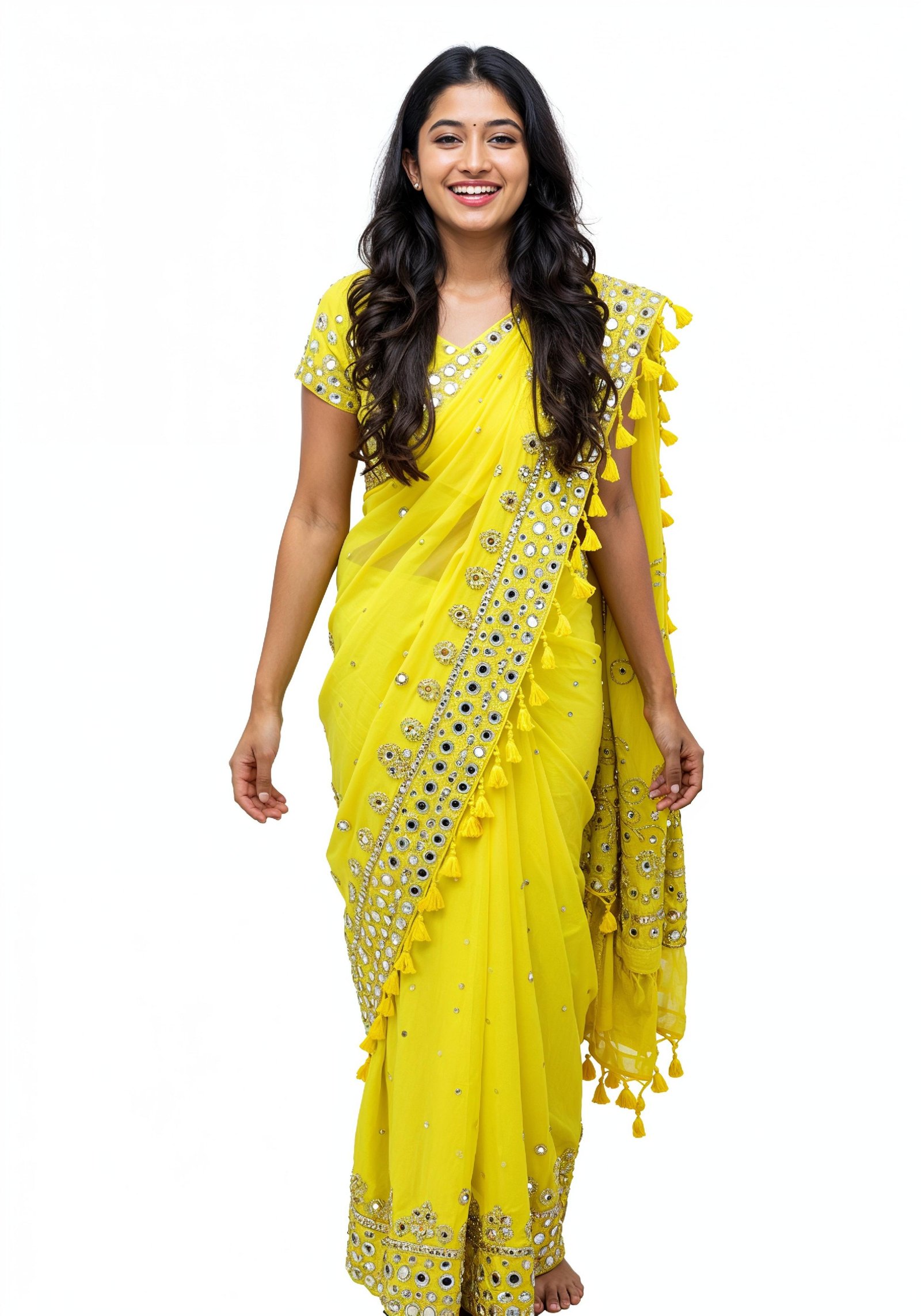 Elegant Young Indian Woman in Traditional Silk Saree Fashion Portrait