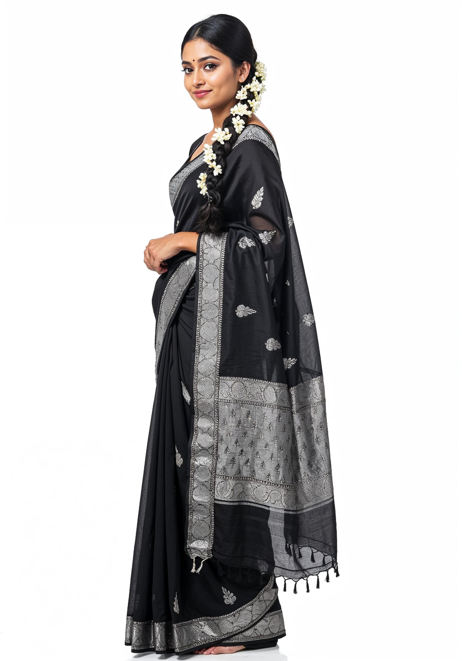 Elegant Young Indian Woman in Traditional Silk Saree Fashion Portrait
