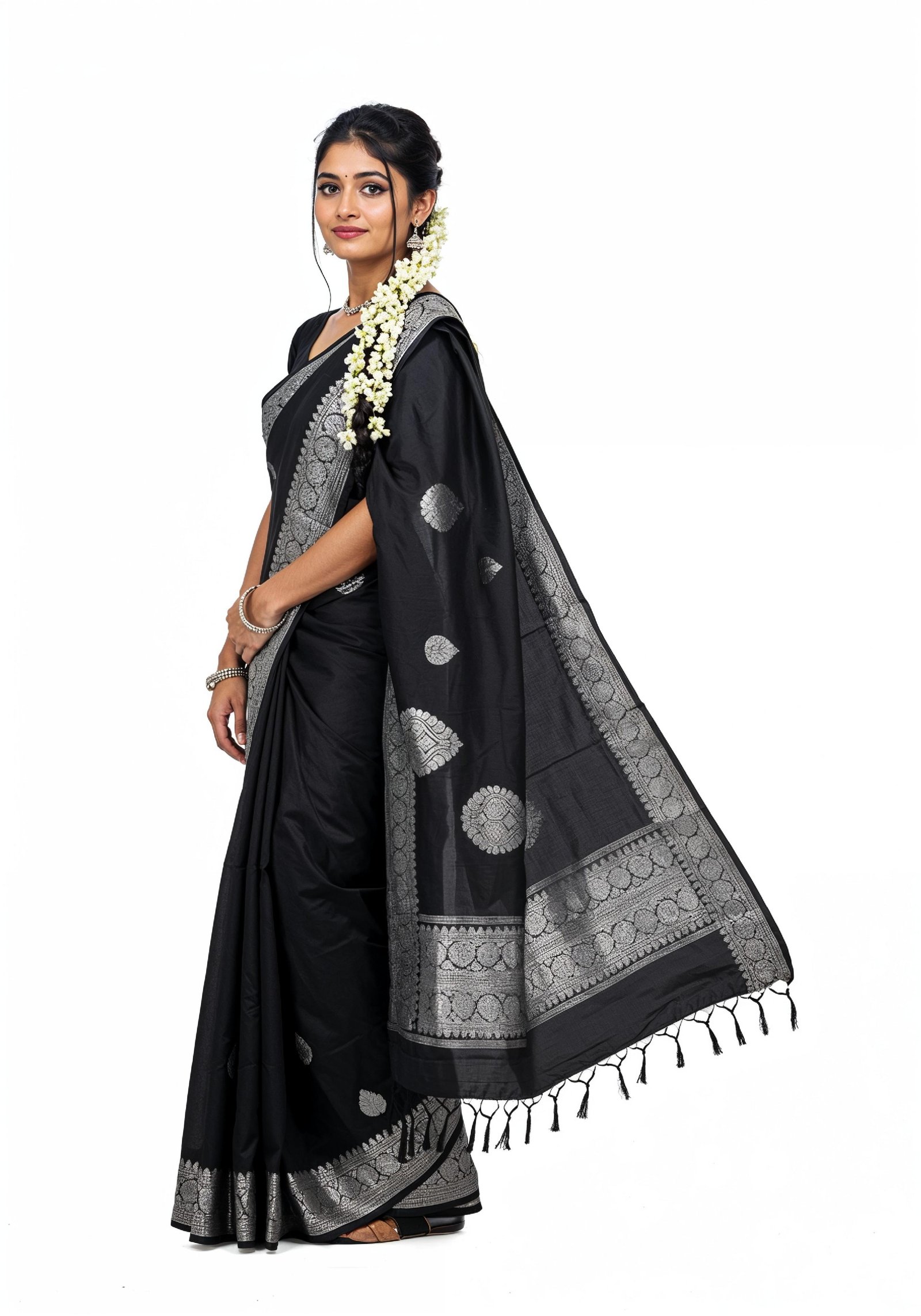 Elegant Young Indian Woman in Traditional Silk Saree Fashion Portrait