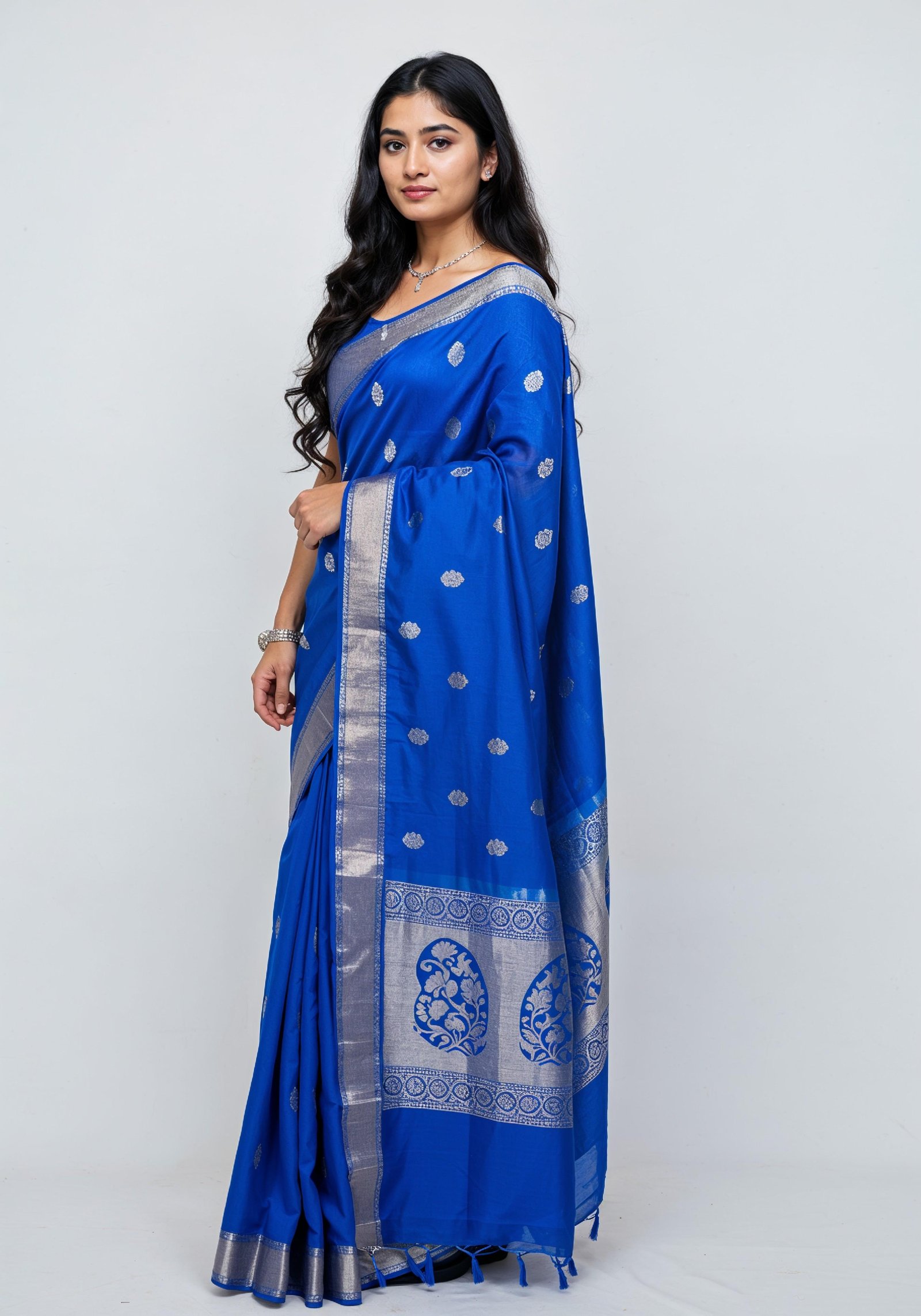 Elegant Young Indian Woman in Traditional Silk Saree Fashion Portrait