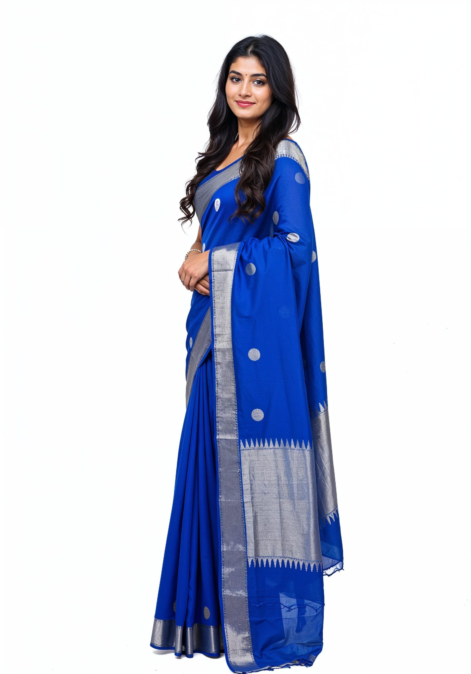 Elegant Young Indian Woman in Traditional Silk Saree Fashion Portrait