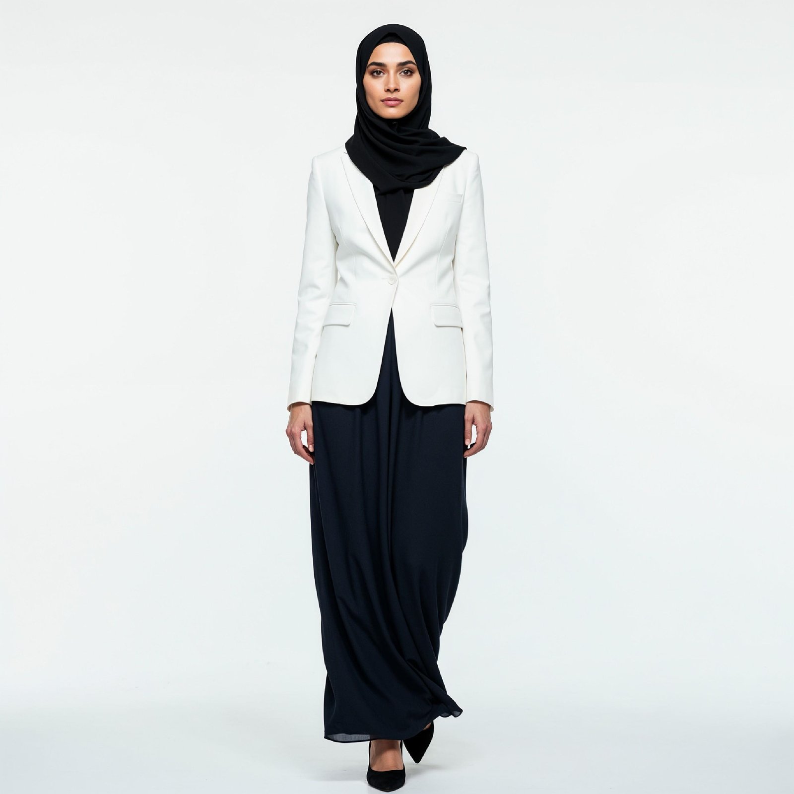 Professional Muslim Business Woman Wearing Hijab and Formal Suit in Studio Portrait