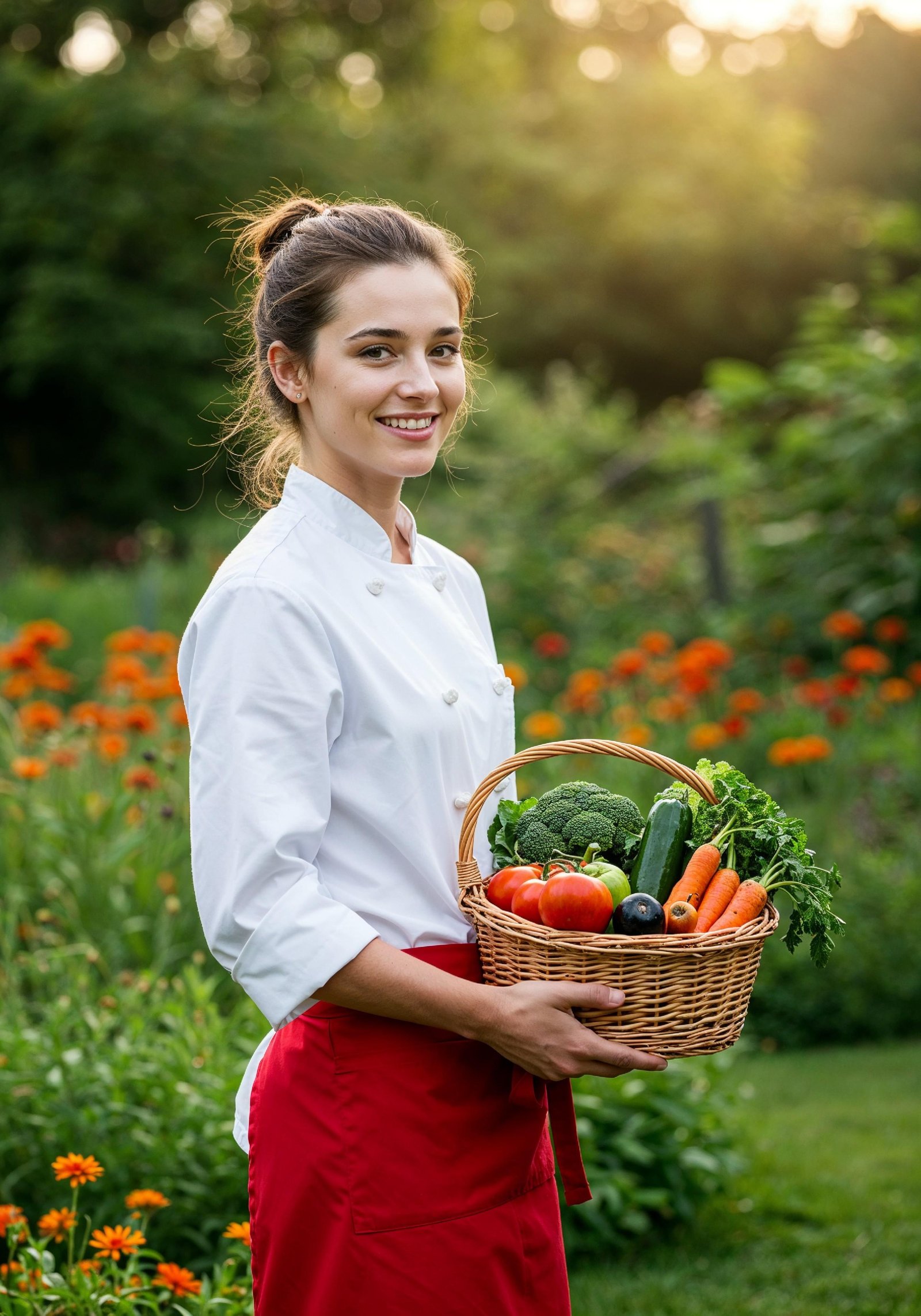 Professional Young Female Chef in Uniform Holding Gourmet Dish in Restaurant Kitchen