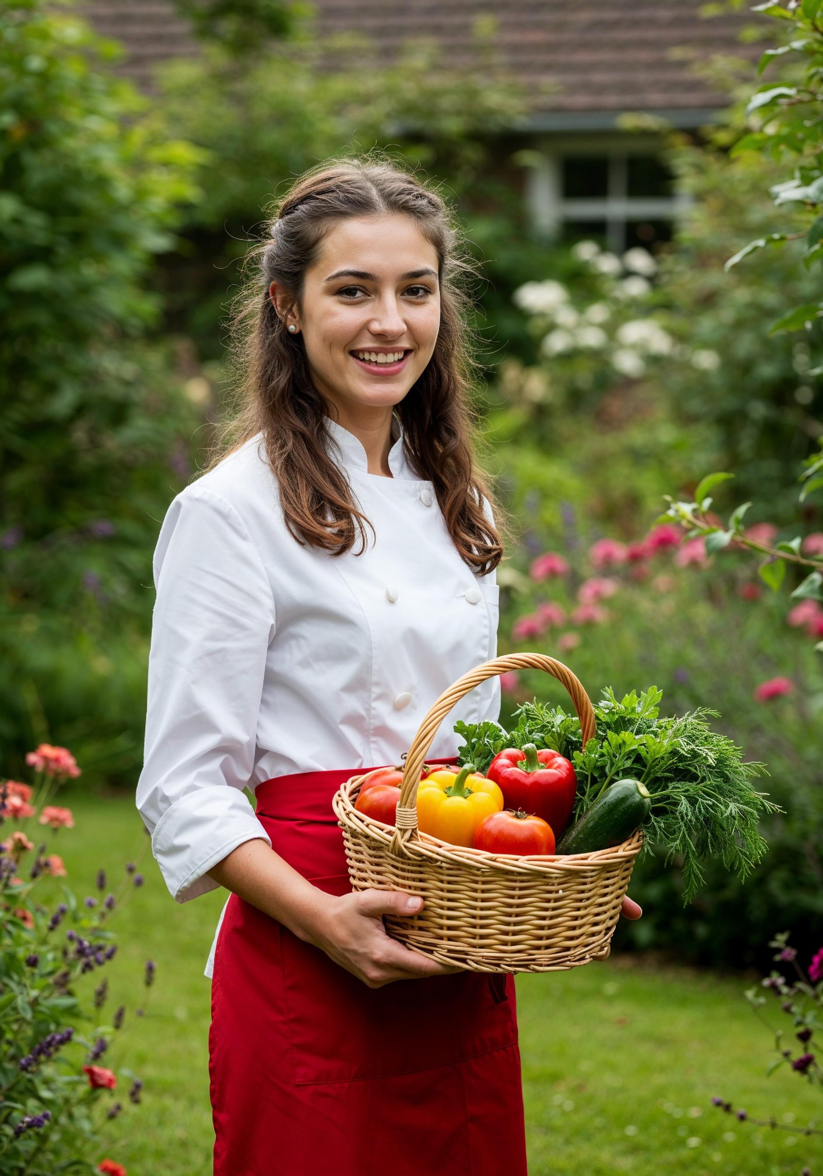 Professional Young Female Chef in Uniform Holding Gourmet Dish in Restaurant Kitchen