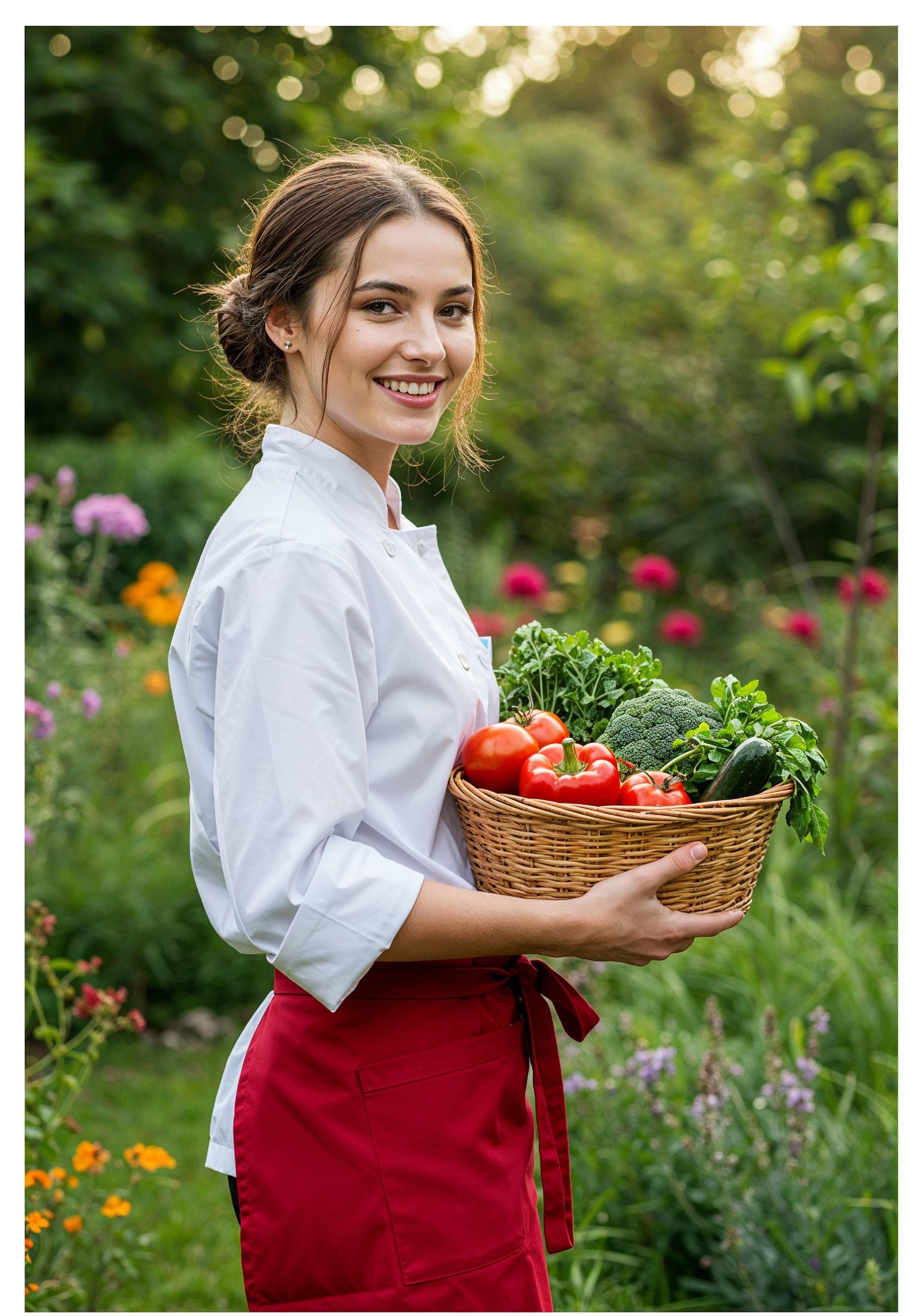 Professional Young Female Chef in Uniform Holding Gourmet Dish in Restaurant Kitchen