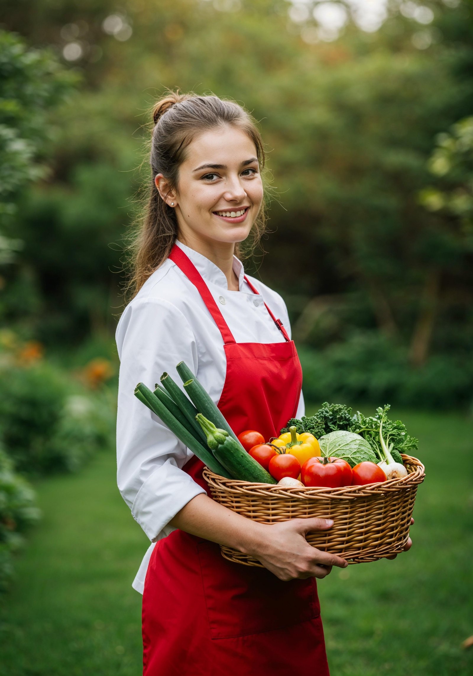 Professional Young Female Chef in Uniform Holding Gourmet Dish in Restaurant Kitchen