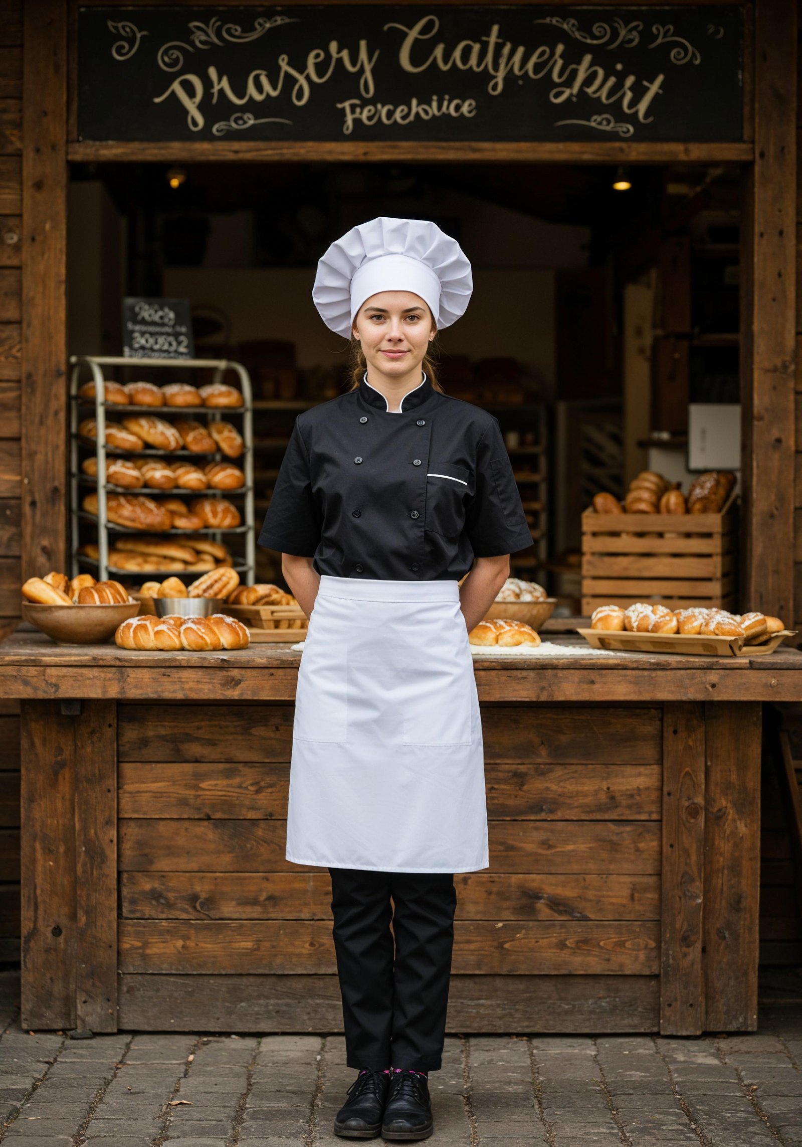 Professional Young Female Chef in Uniform Holding Gourmet Dish in Restaurant Kitchen