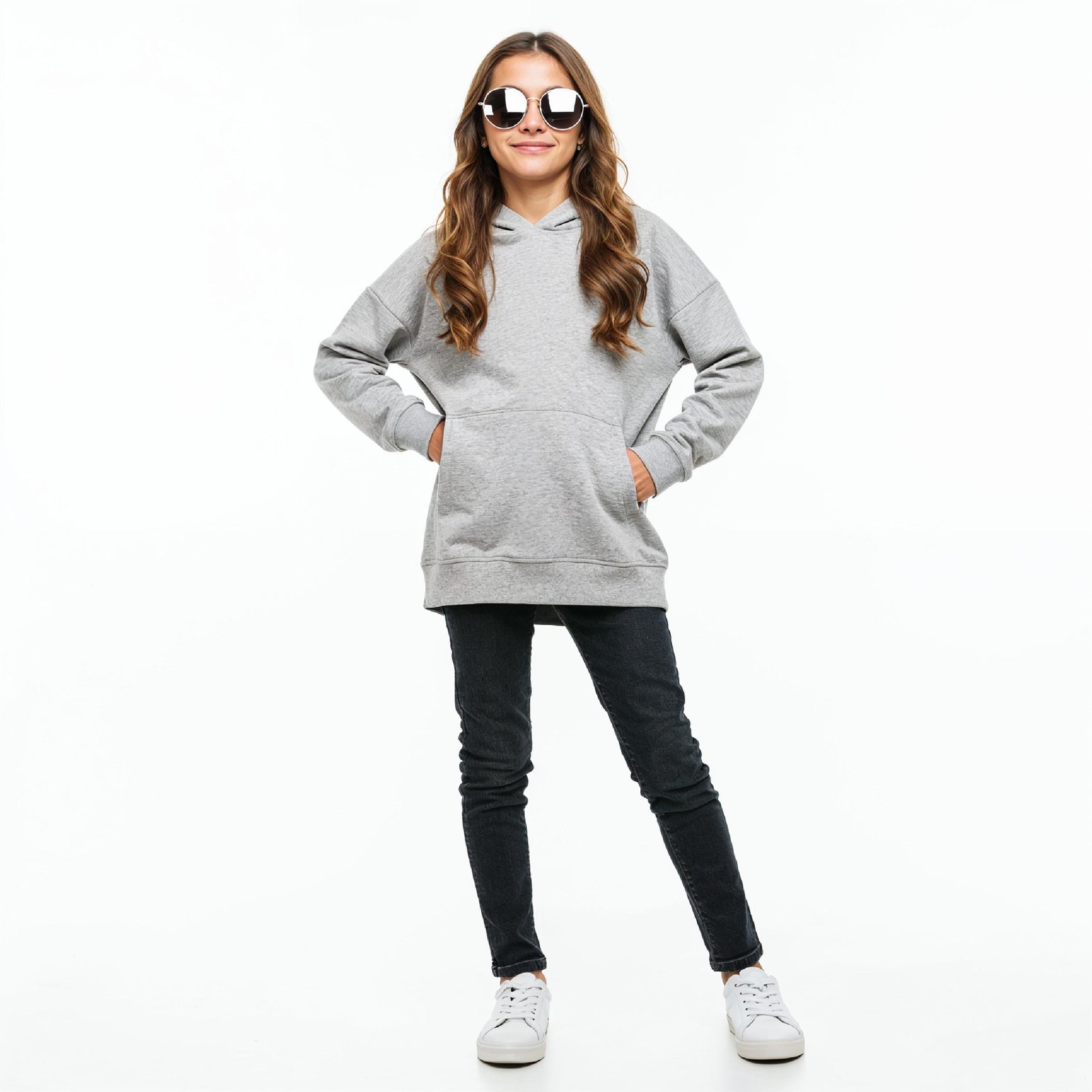 Stylish Young Girl Fashion Portrait Isolated on White Background