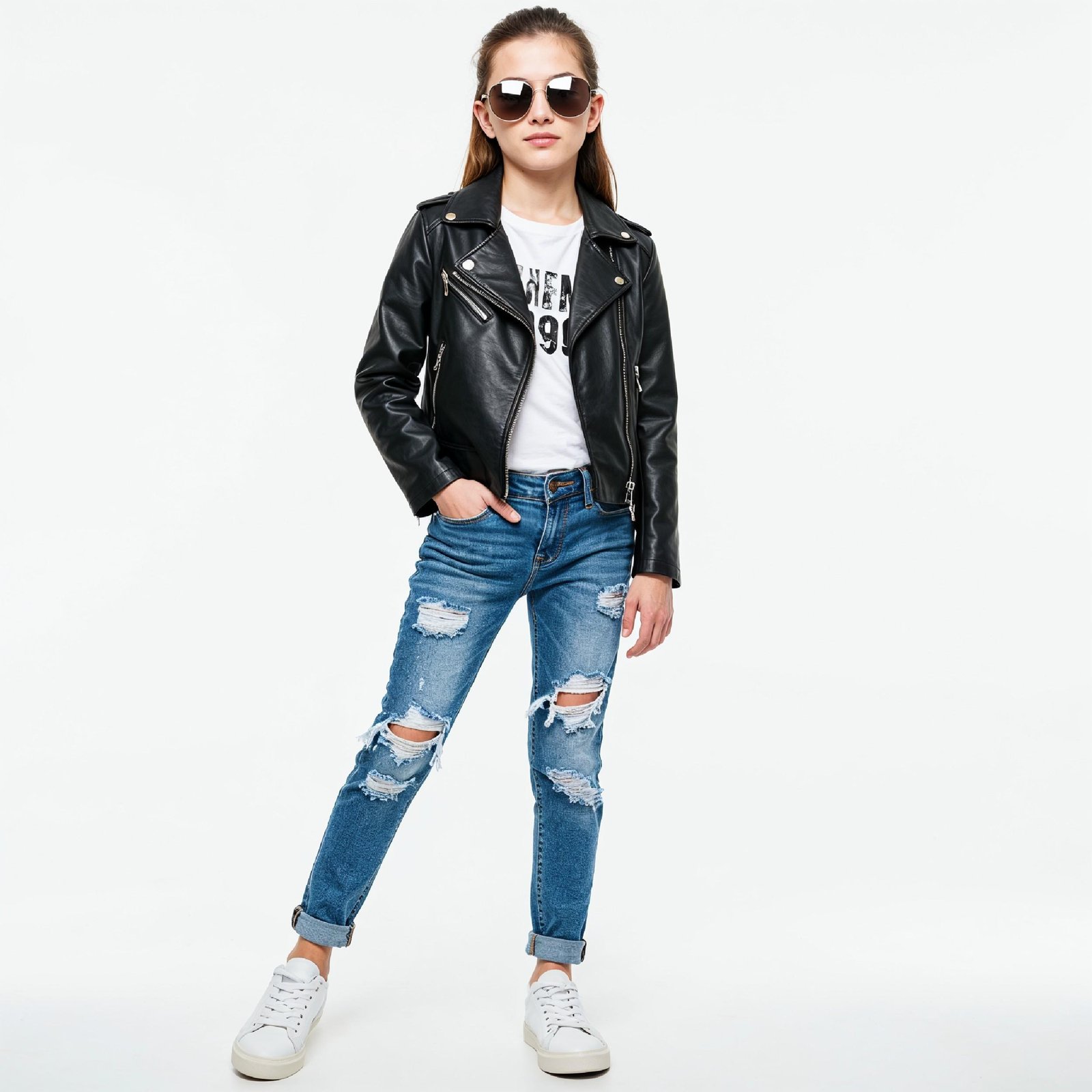 Stylish Young Girl Fashion Portrait Isolated on White Background