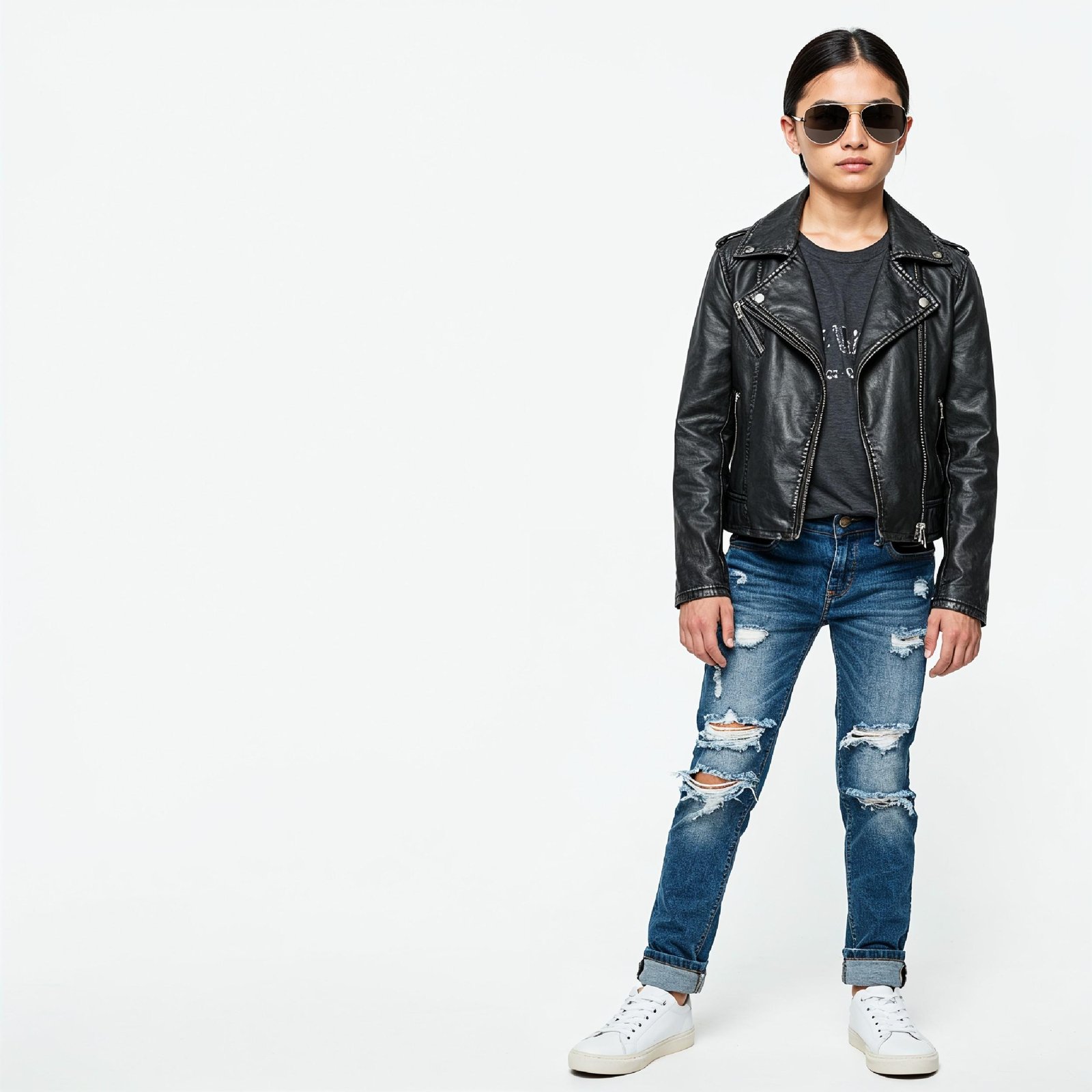 Stylish Young Girl Fashion Portrait Isolated on White Background