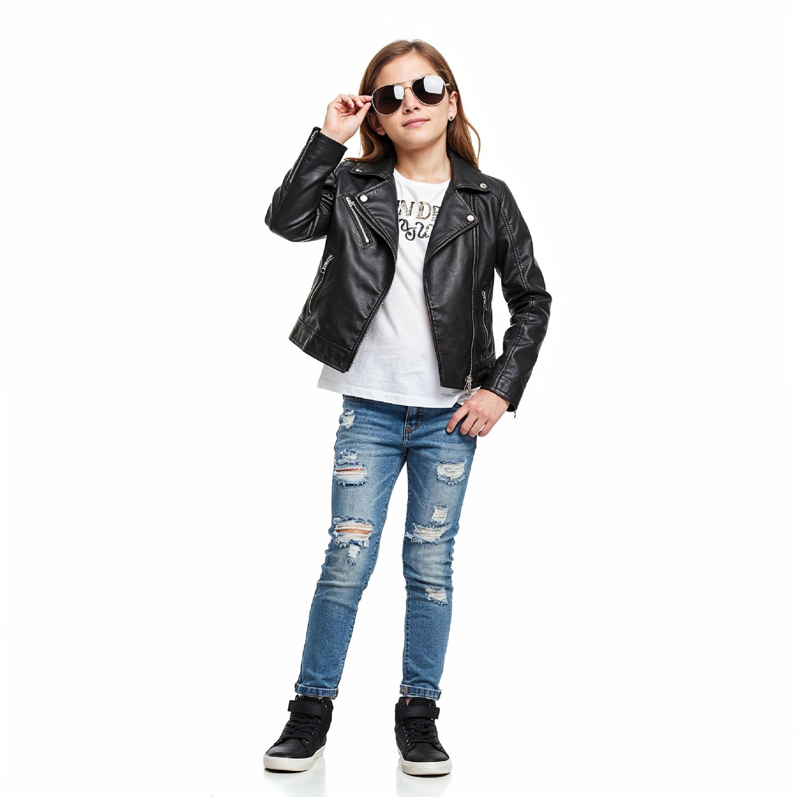Stylish Young Girl Fashion Portrait Isolated on White Background