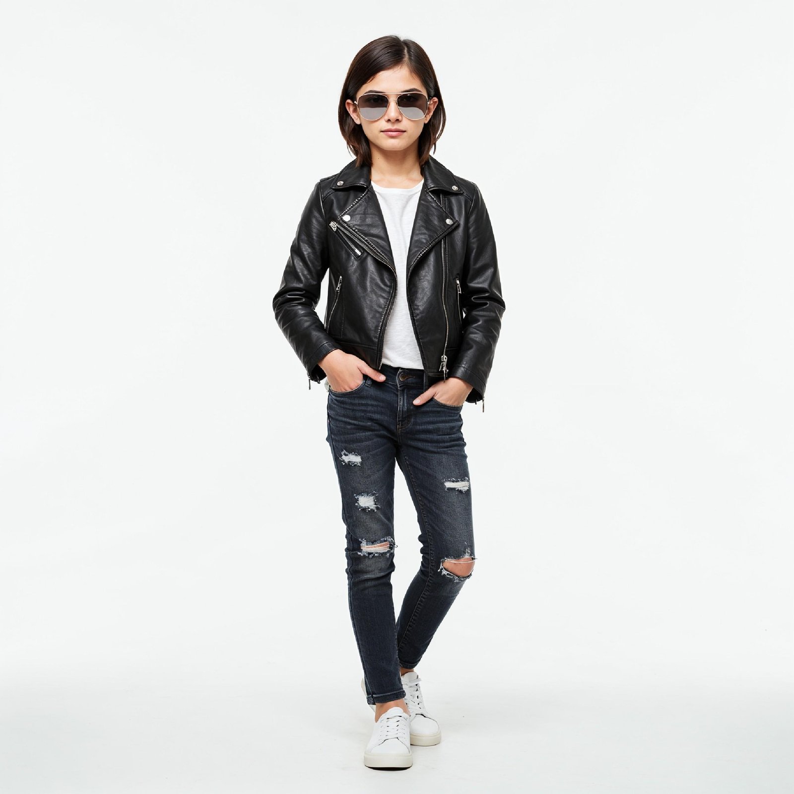 Stylish Young Girl Fashion Portrait Isolated on White Background