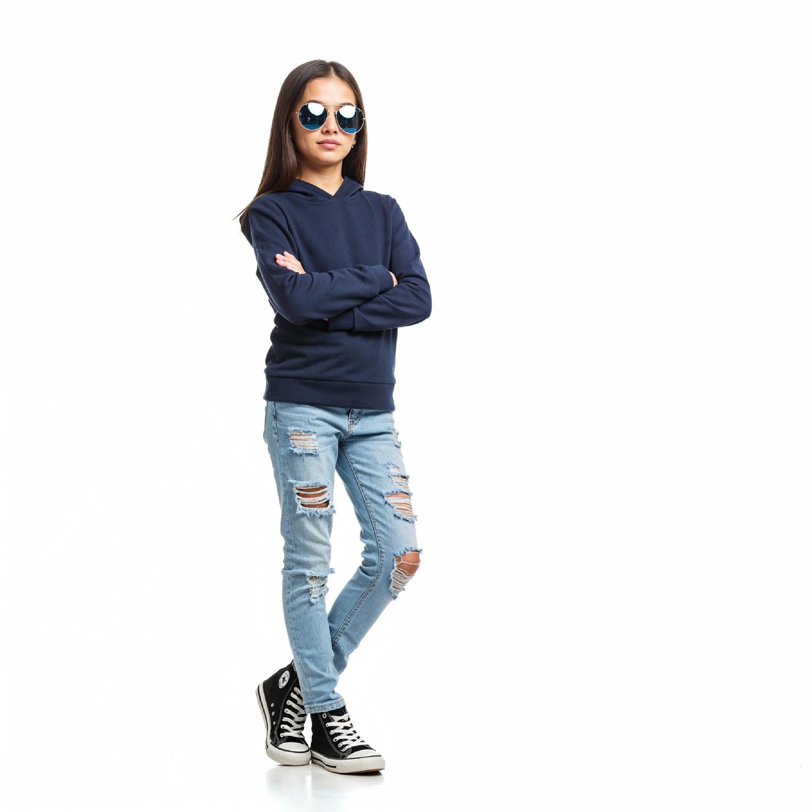Stylish Young Girl Fashion Portrait Isolated on White Background