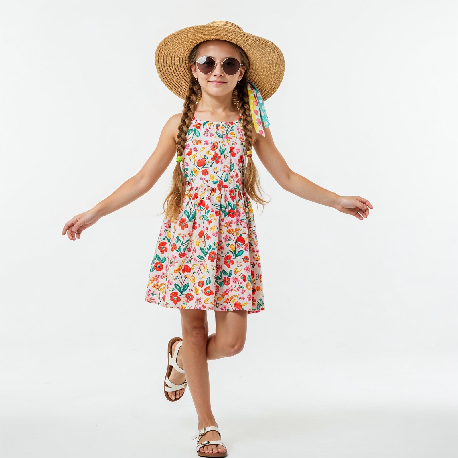 Stylish Young Girl Fashion Portrait Isolated on White Background