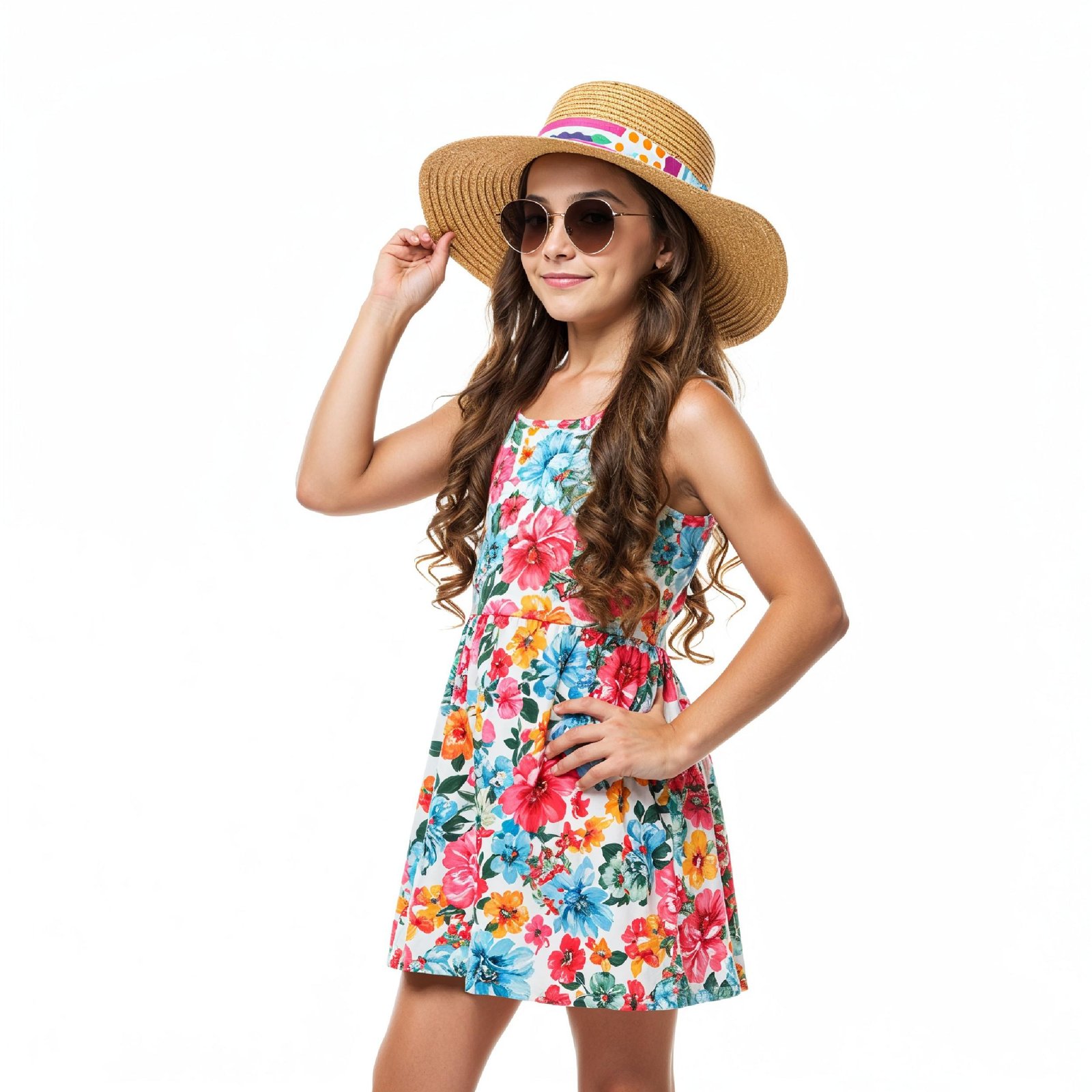 Stylish Young Girl Fashion Portrait Isolated on White Background