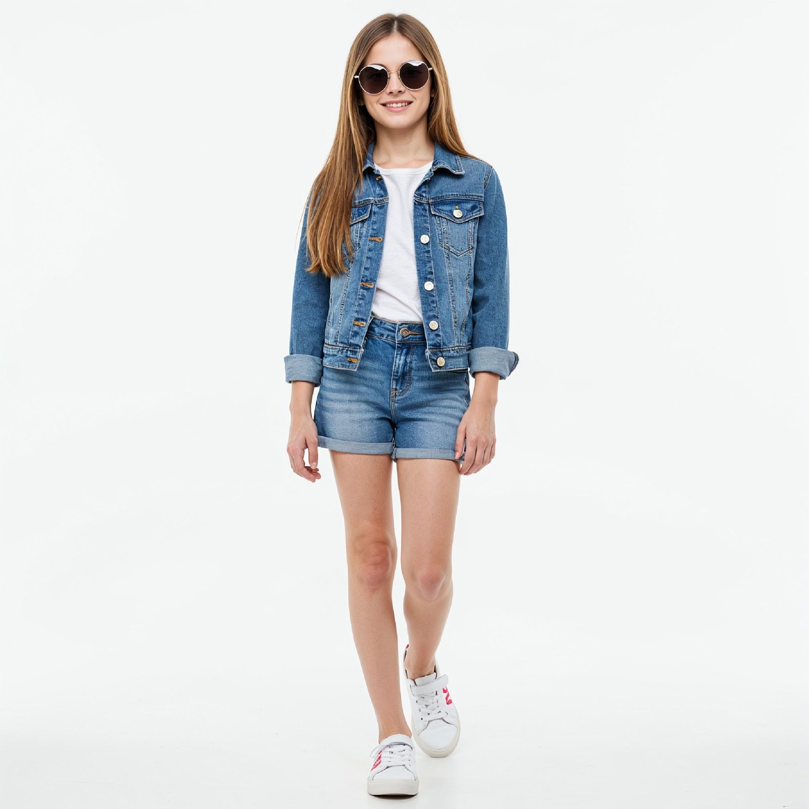Stylish Young Girl Fashion Portrait Isolated on White Background