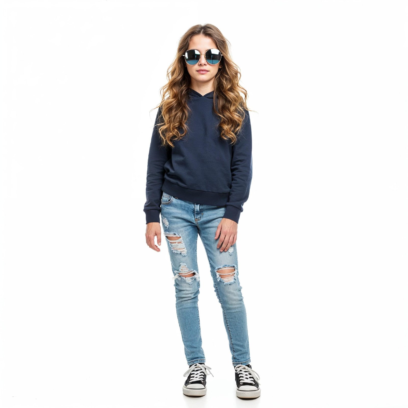 Stylish Young Girl Fashion Portrait Isolated on White Background