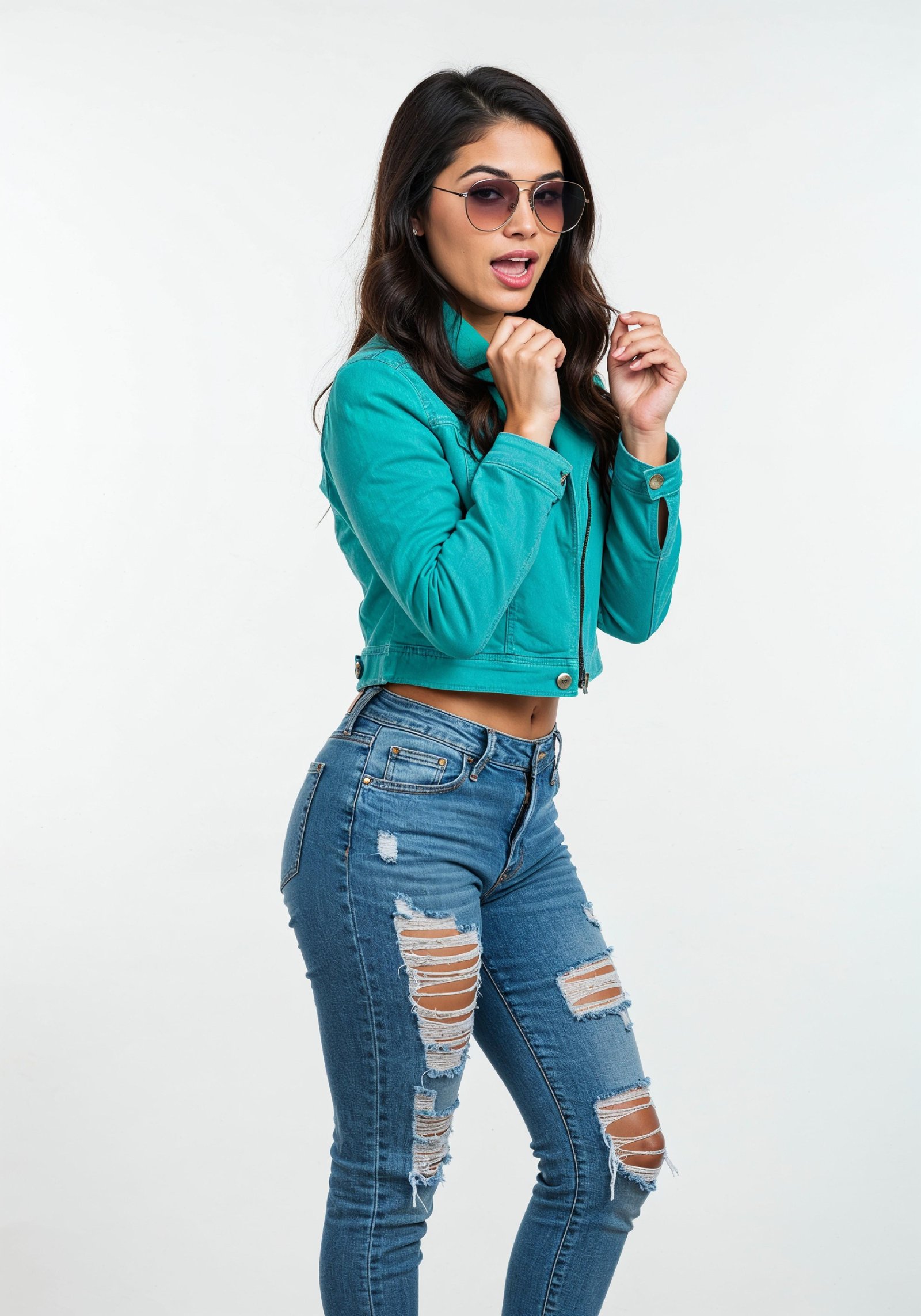 Trendy Young Woman in Ripped Jeans and Casual Jacket Modern Street Fashion Portrait