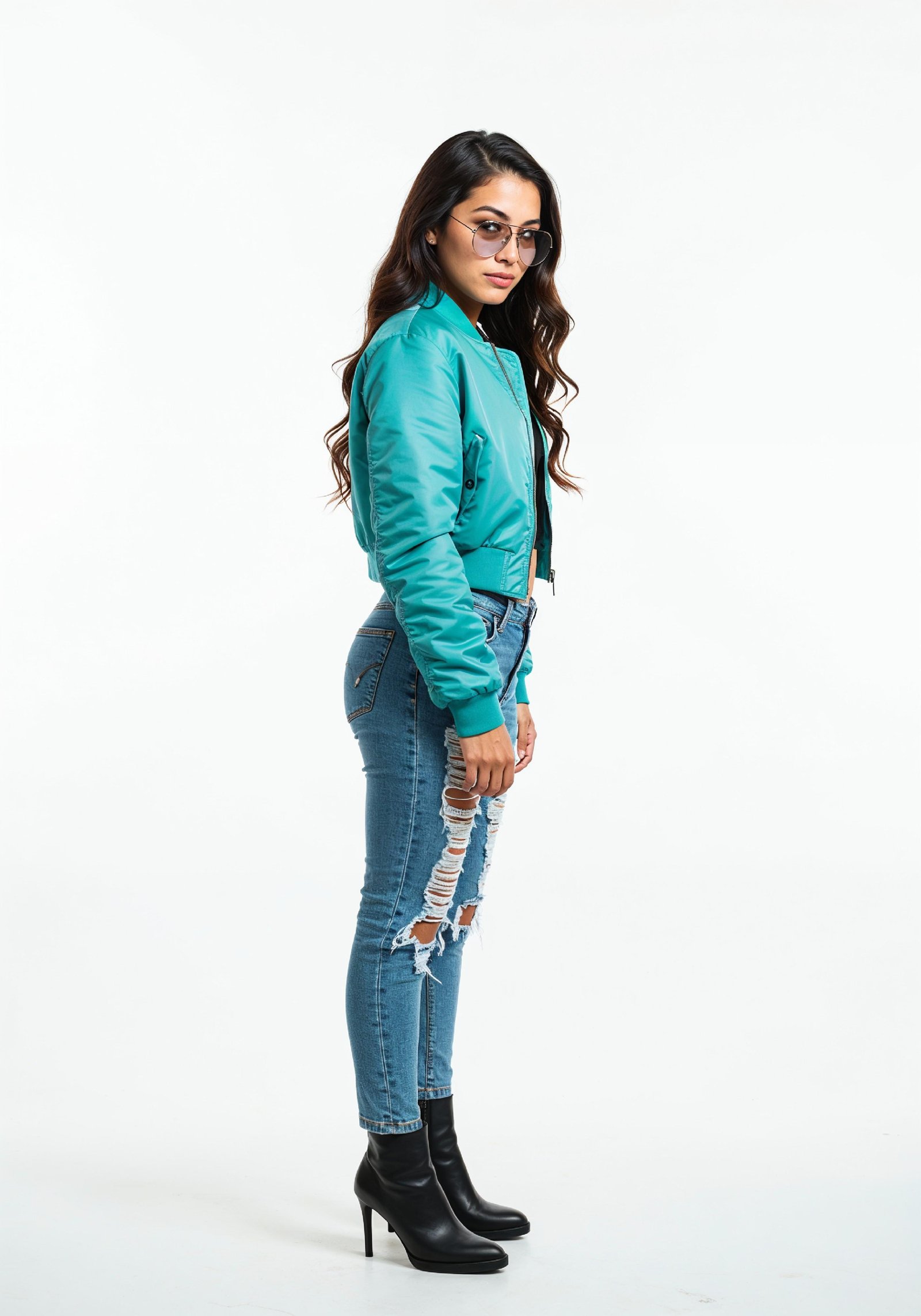 Trendy Young Woman in Ripped Jeans and Casual Jacket Modern Street Fashion Portrait