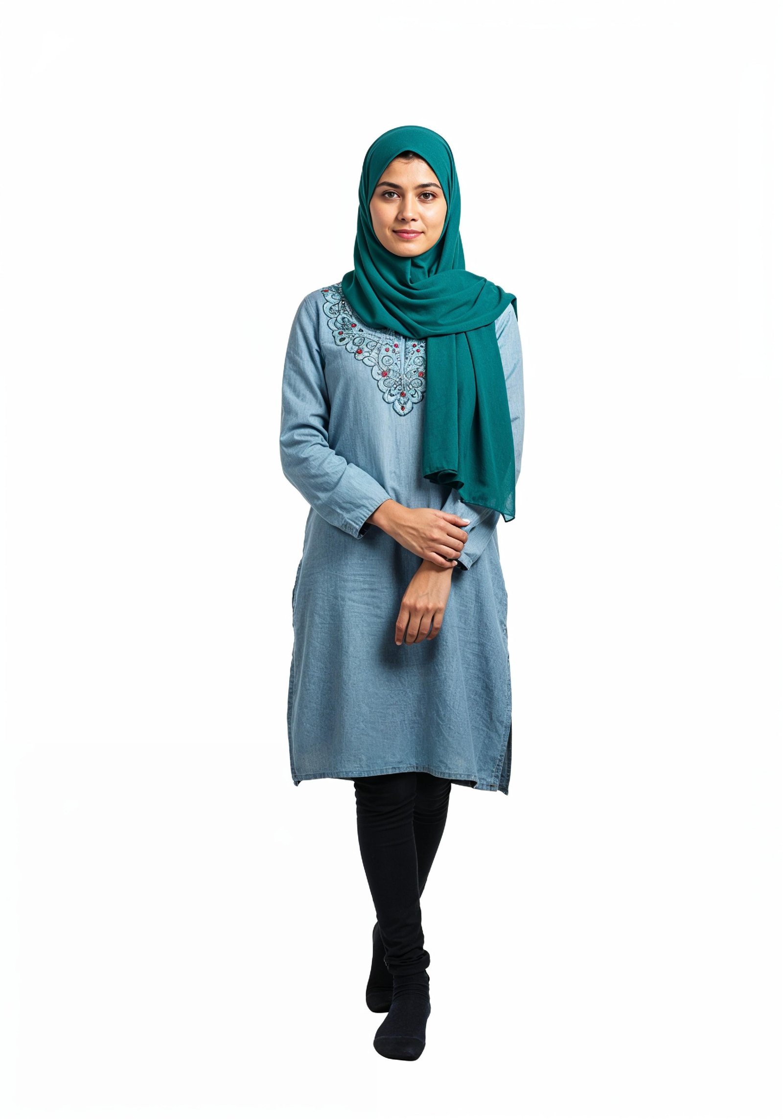 Young Muslim Woman in Modest Traditional Attire Educational Portrait
